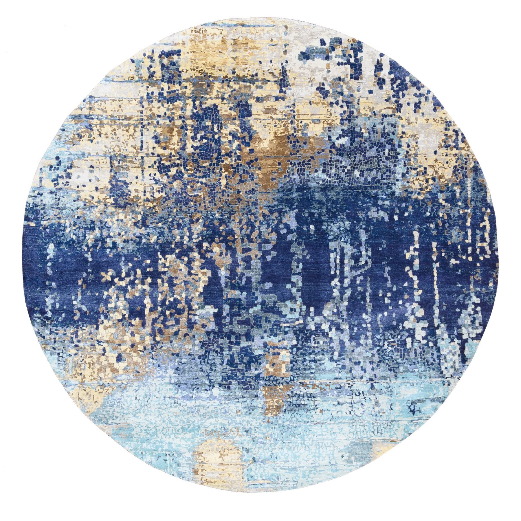 Mid Century Modern Collection Hand Knotted Blue Rug No: 1125324