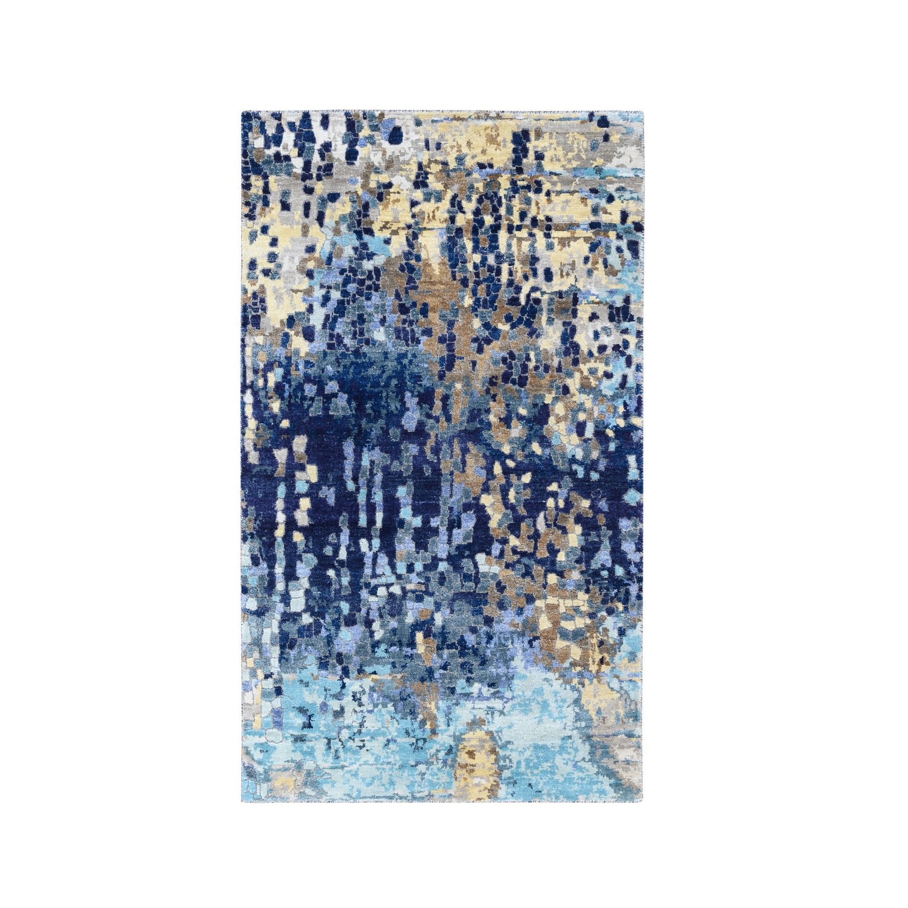 Mid Century Modern Collection Hand Knotted Blue Rug No: 1125338