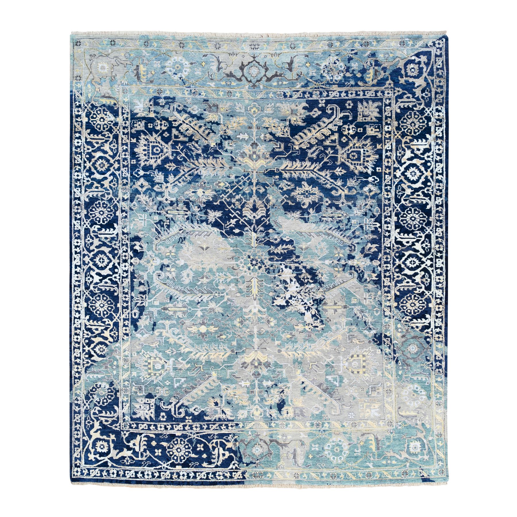 Transitional Hand Knotted Teal Rug No: 1125342