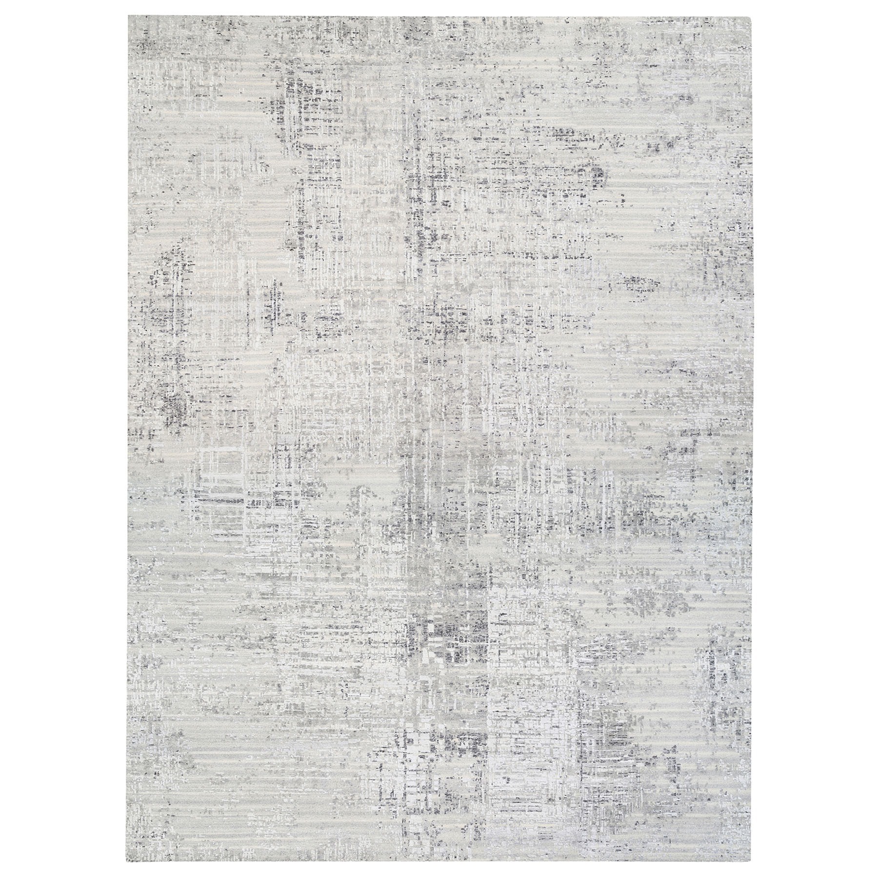 Mid Century Modern Collection Hand Knotted Grey Rug No: 1125854