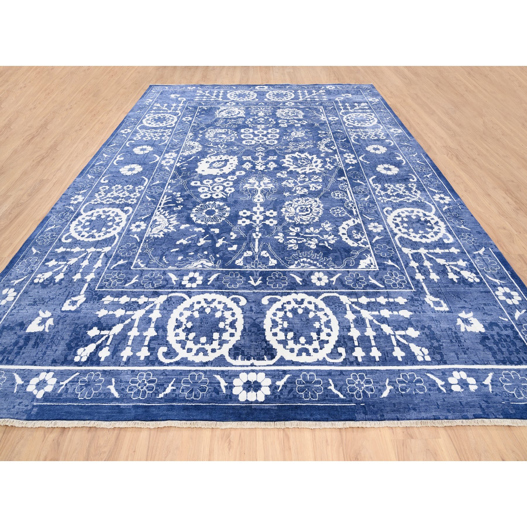 Transitional Hand Knotted Blue 1125916 Rug