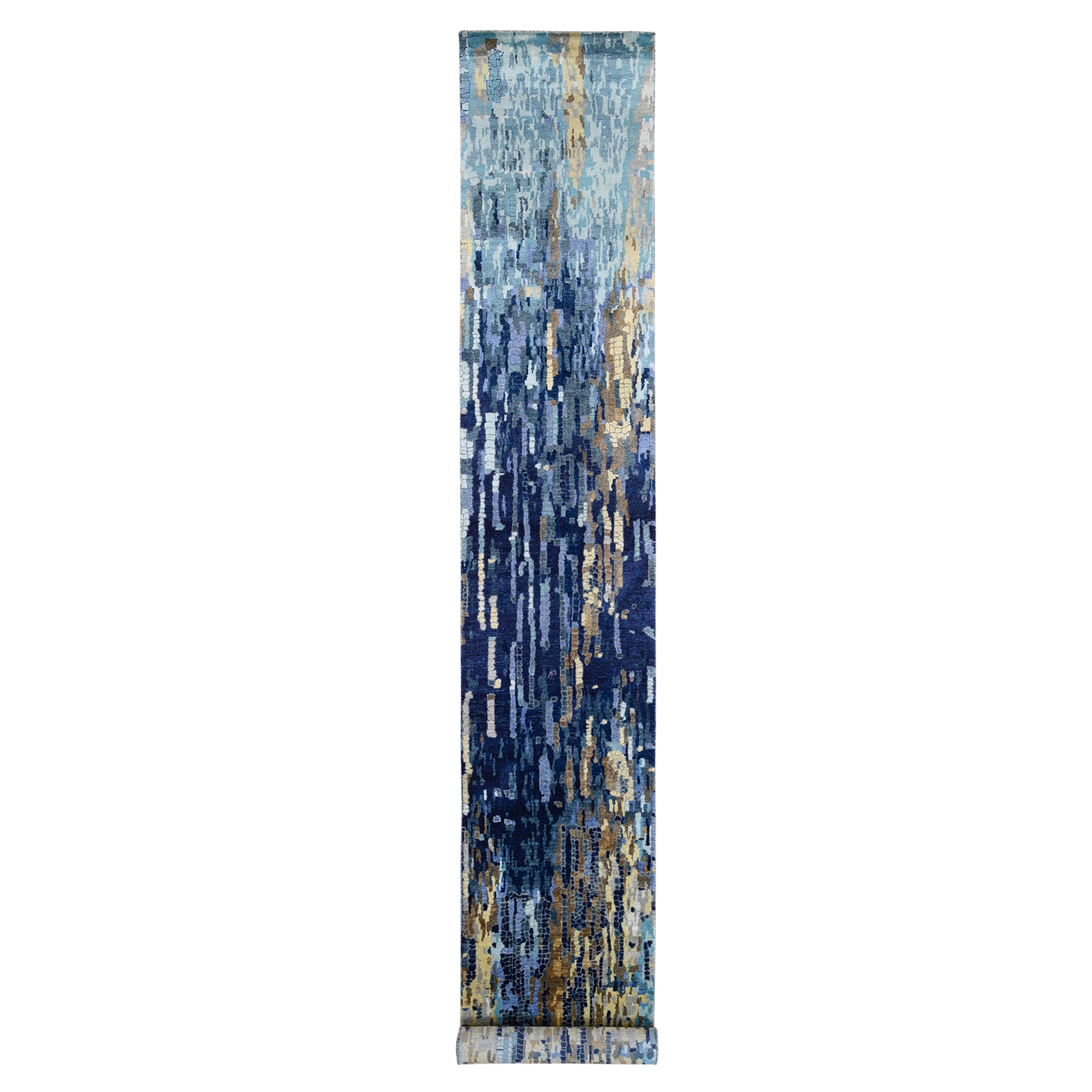 Mid Century Modern Collection Hand Knotted Blue Rug No: 1126114