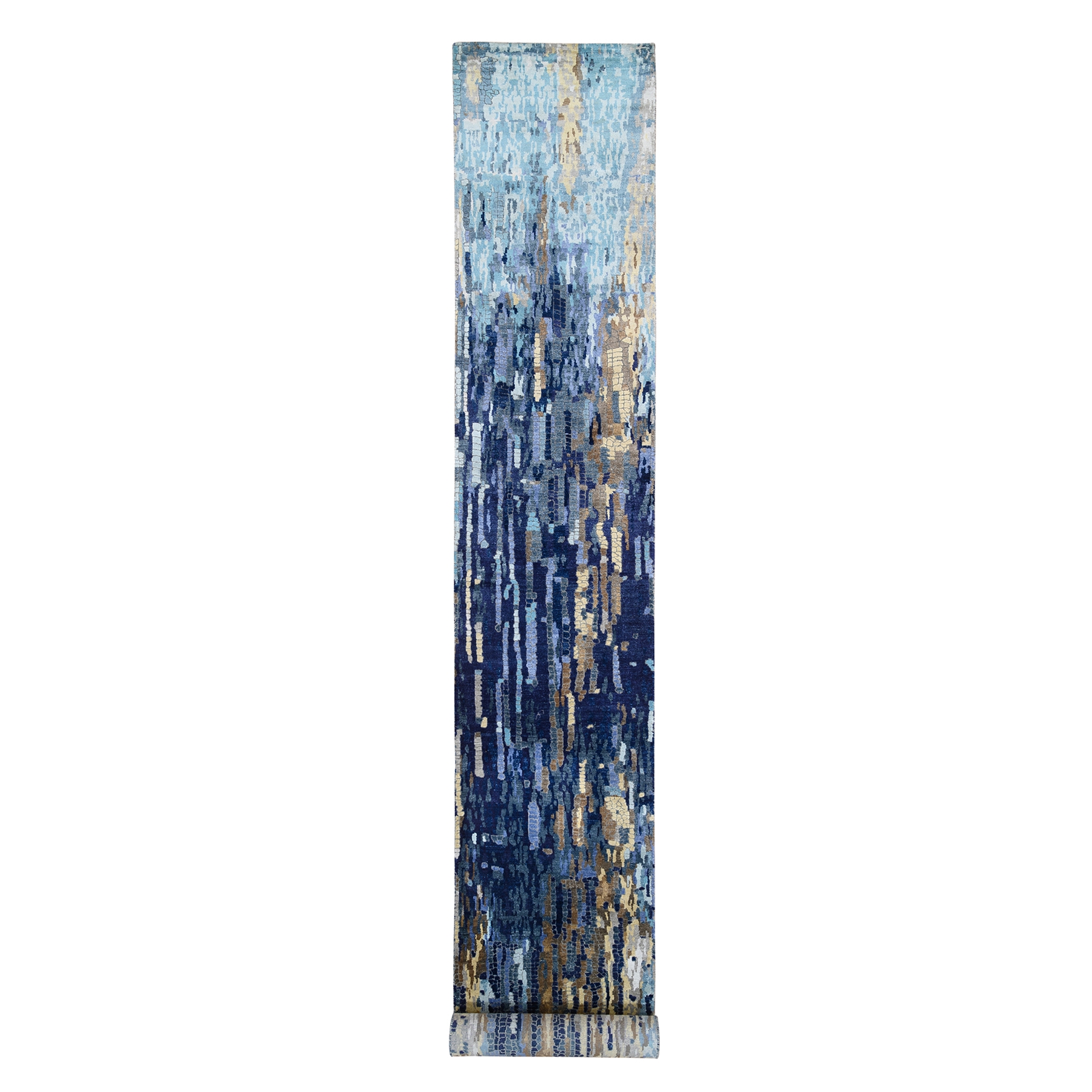 Mid Century Modern Collection Hand Knotted Blue Rug No: 1126116