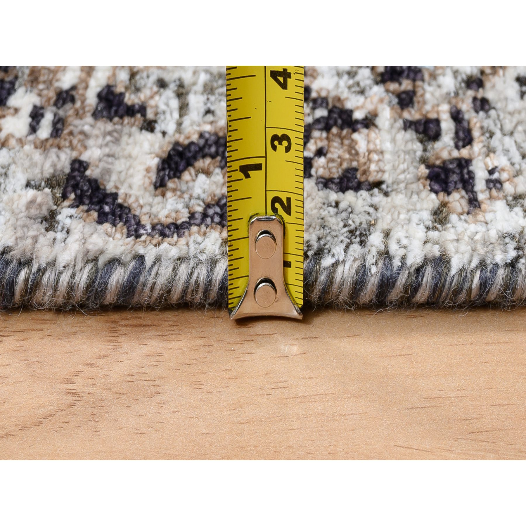 2'6"x6' Gray, Modern, Transitional Persian Influence Erased Medallion Design, Silk with Textured Wool, Hand Knotted, Oriental, Runner Rug Sh63711