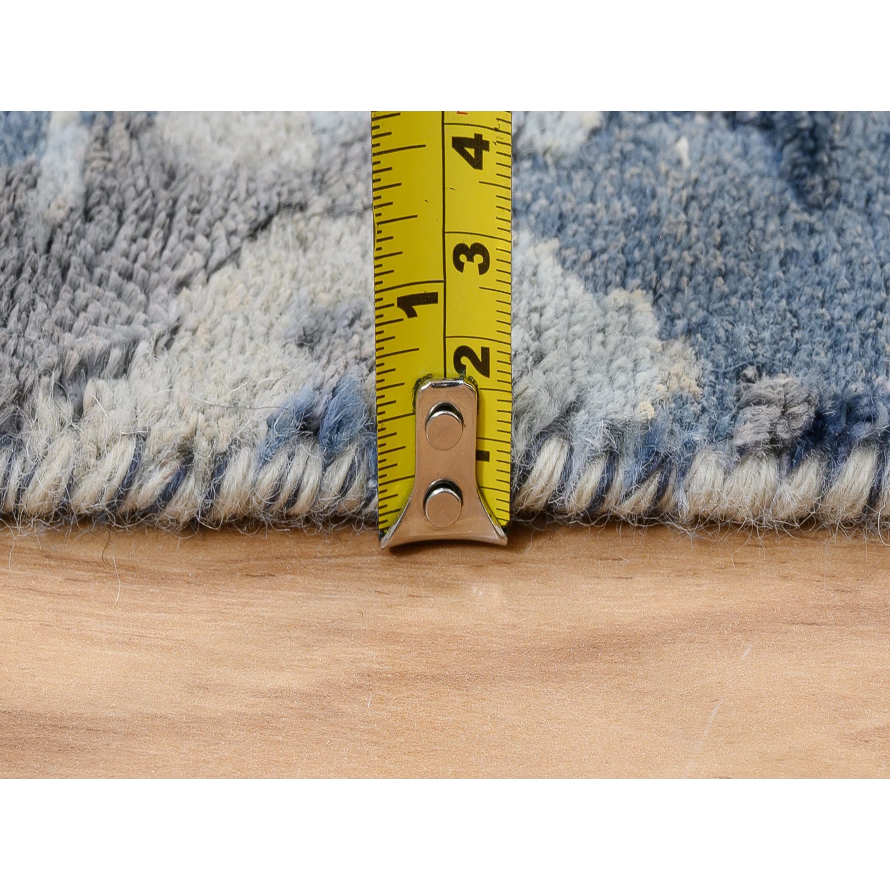 2'6"x6'2" Denim Blue, Abstract Design, Hi-low Pile, Wool and Art Silk, Hand Knotted, Oriental, Runner Rug Sh63763