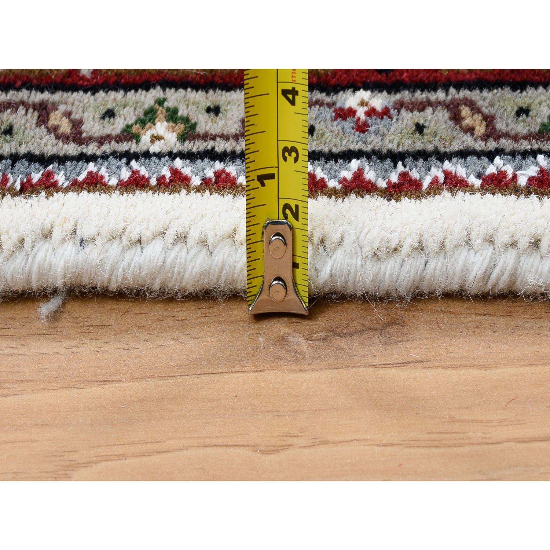 4'x6'1" Ivory Hand Knotted Tabriz Mahi with Fish Medallion Design Natural Wool ad Silk 175 KPSI Oriental Rug Sh64122