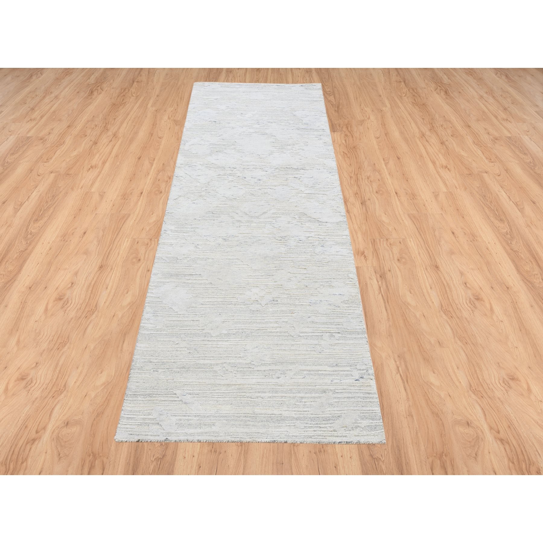 2'7"x8'3" Gray Hand Spun Undyed Natural Wool Modern Hand Knotted Runner Oriental Rug Sh64148