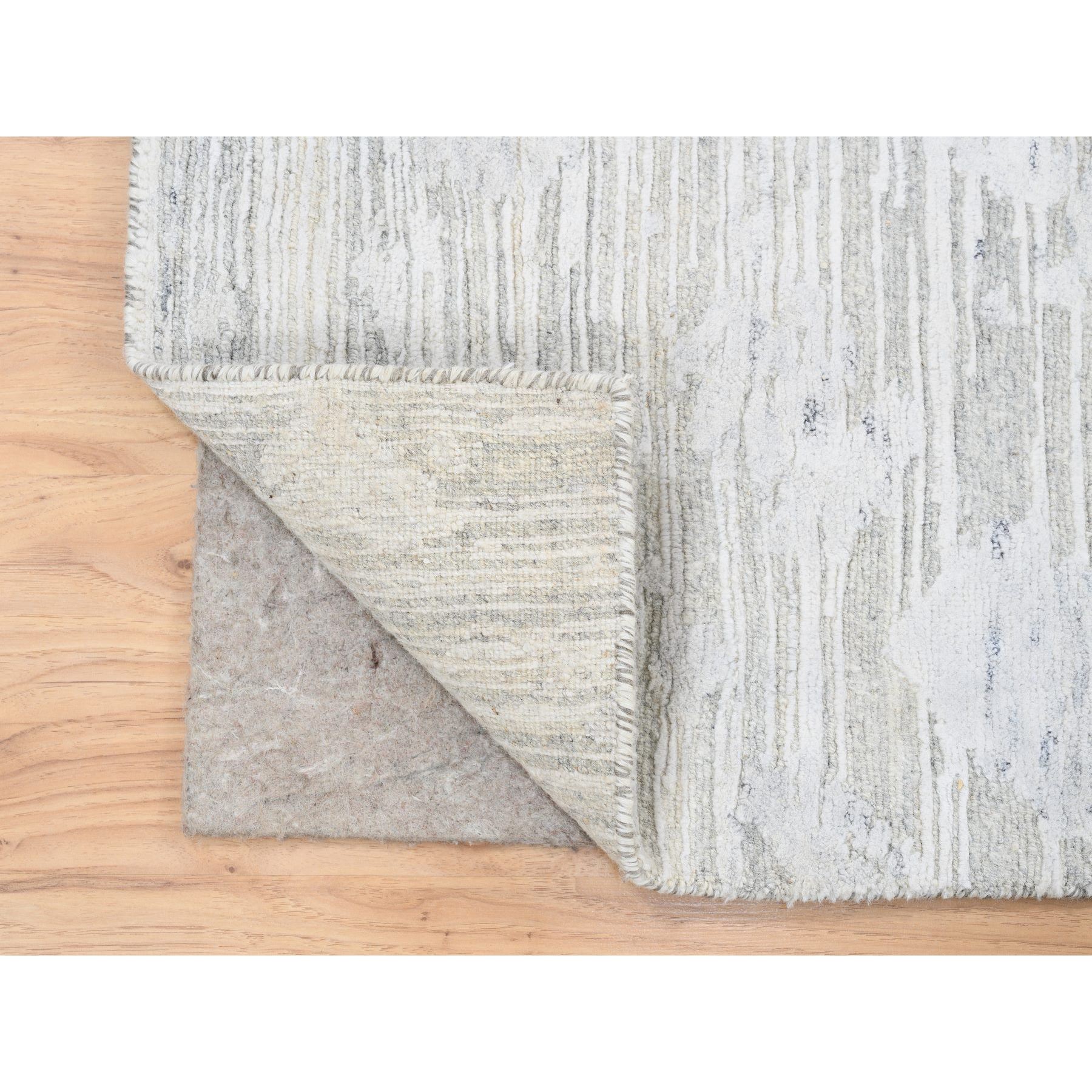 2'7"x8'3" Gray Hand Spun Undyed Natural Wool Modern Hand Knotted Runner Oriental Rug Sh64148