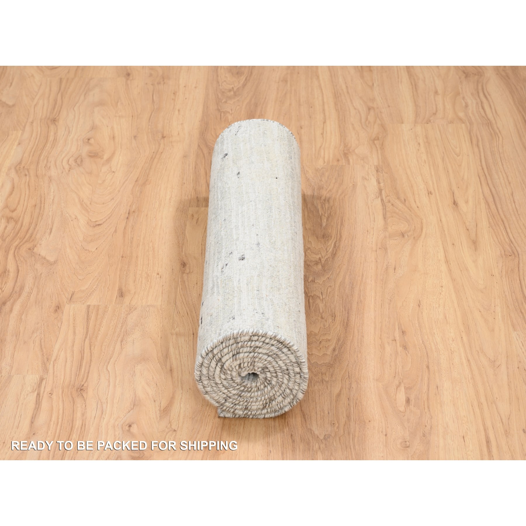 2'7"x8'3" Gray Hand Spun Undyed Natural Wool Modern Hand Knotted Runner Oriental Rug Sh64148