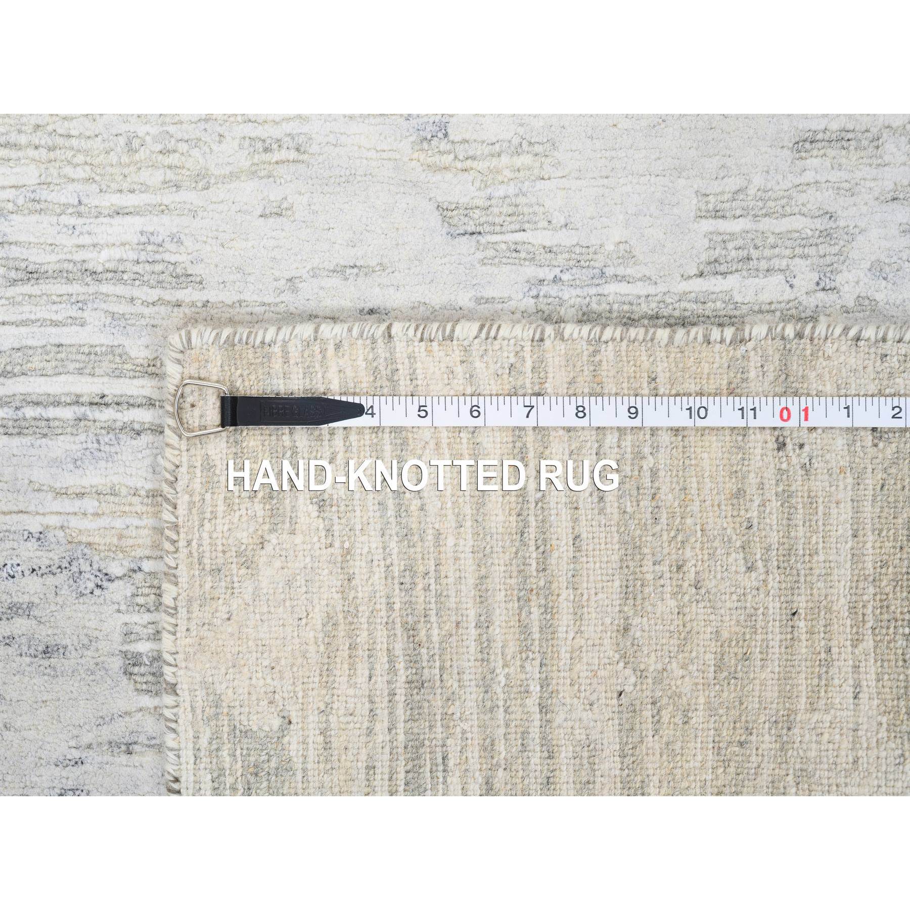 2'7"x8'3" Gray Hand Spun Undyed Natural Wool Modern Hand Knotted Runner Oriental Rug Sh64148