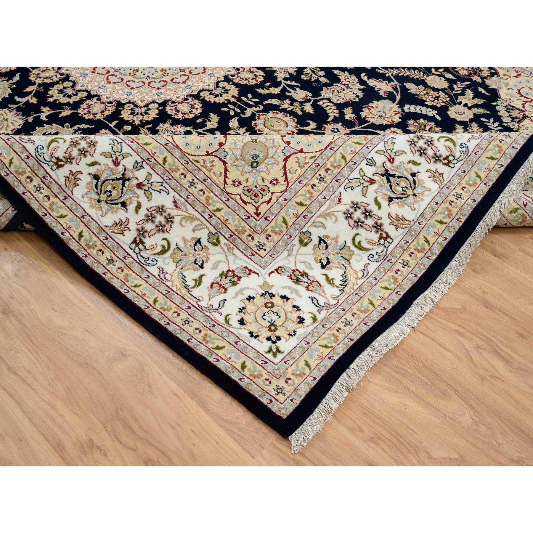 9'10"x14'3" Midnight Blue, Hand Knotted, Nain with Flower Medallion Design, Wool, 250 KPSI, Oriental Rug Sh64744