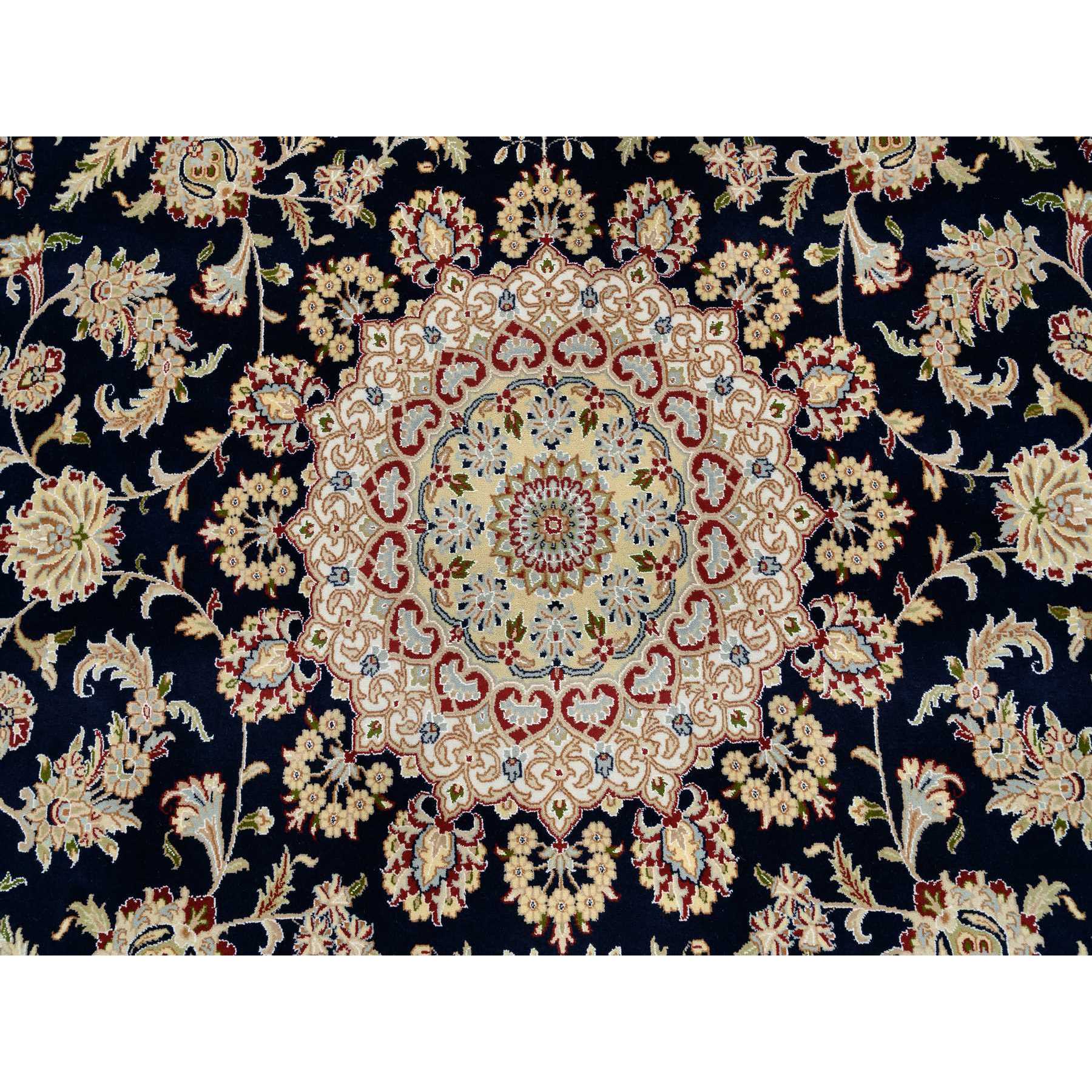 9'10"x14'3" Midnight Blue, Hand Knotted, Nain with Flower Medallion Design, Wool, 250 KPSI, Oriental Rug Sh64744