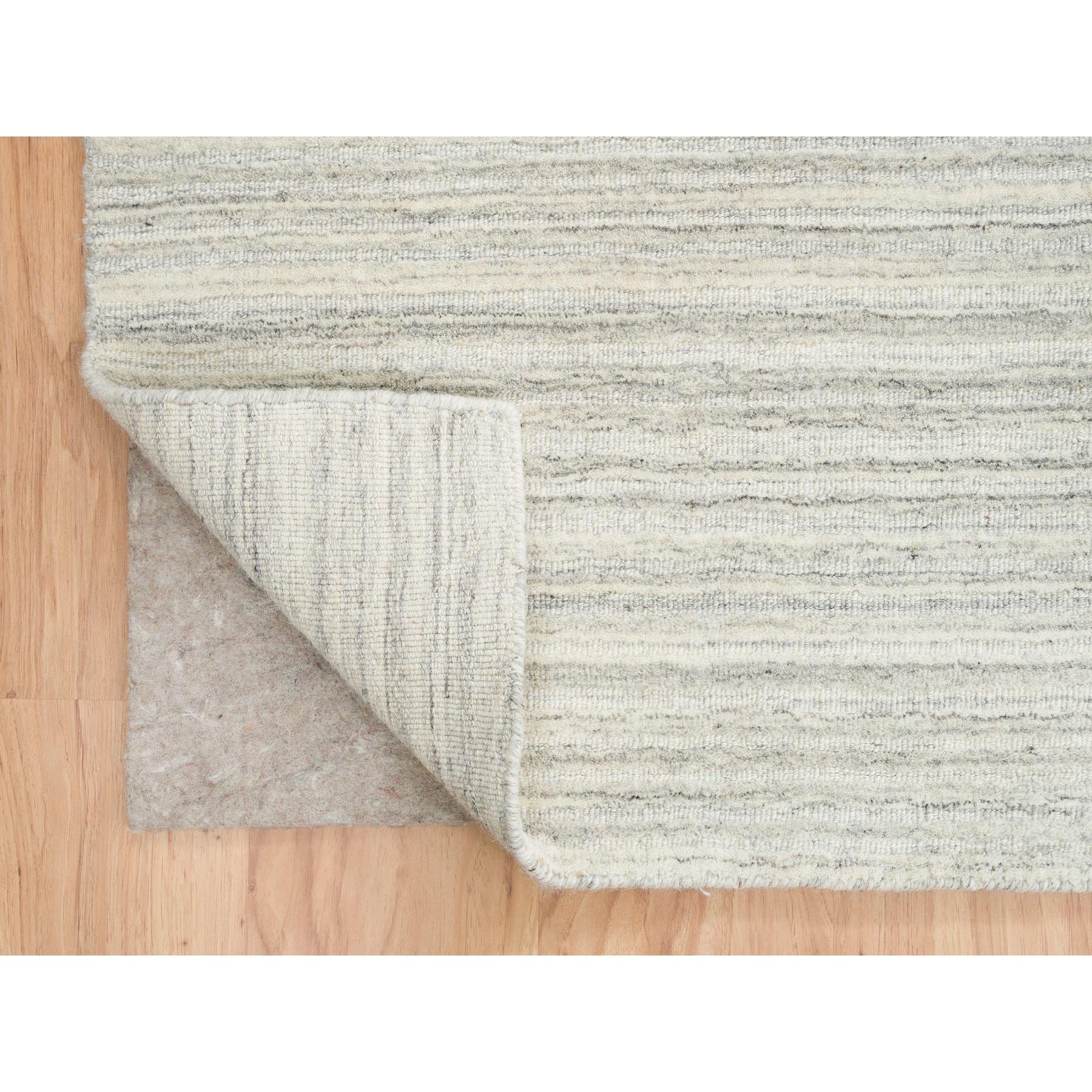 12'1"x12'1" Ivory and Cream, Undyed Natural Wool Modern Design, Thick and Plush Plain Hand Loomed, Square Oriental Rug Sh64994