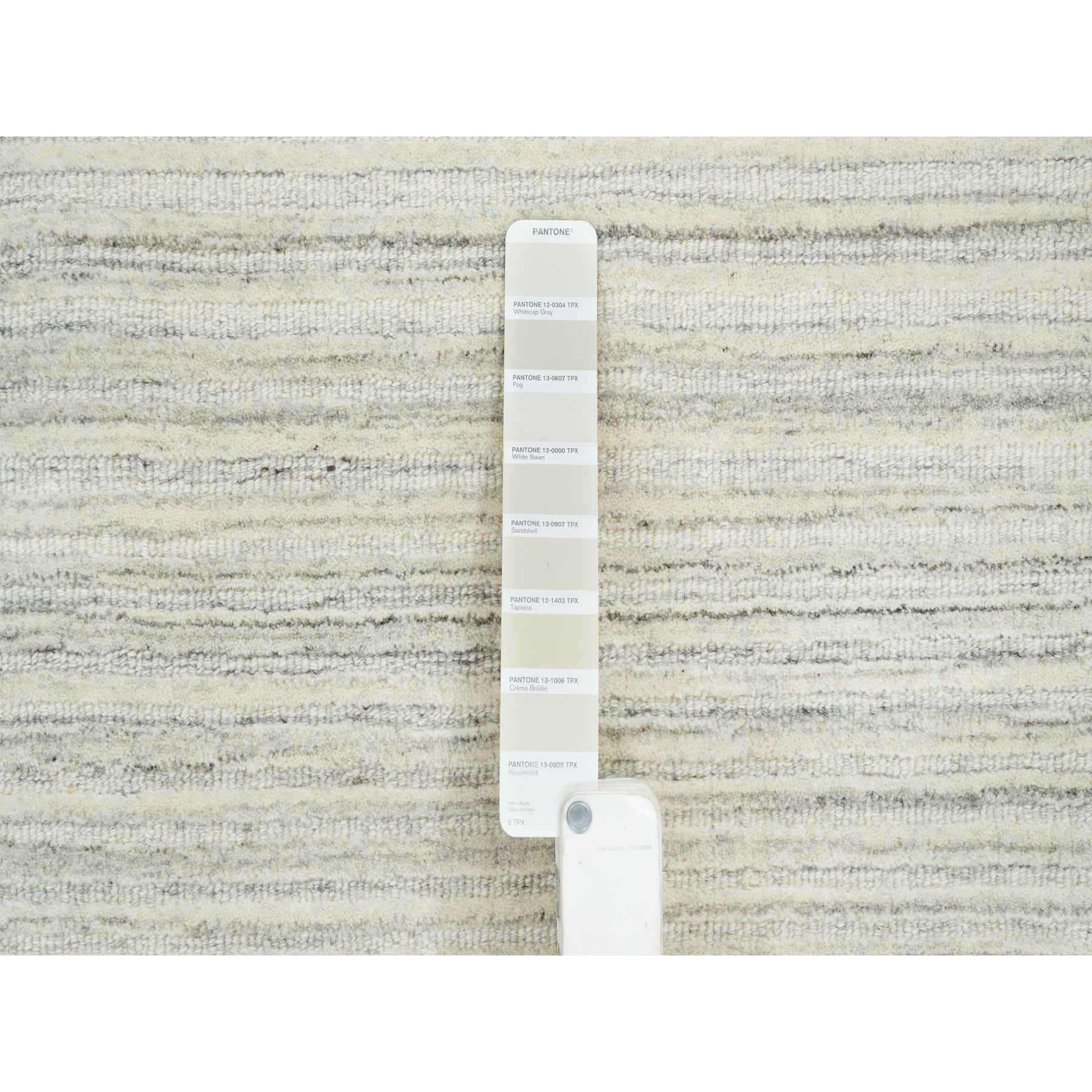 12'1"x12'1" Ivory and Cream, Undyed Natural Wool Modern Design, Thick and Plush Plain Hand Loomed, Square Oriental Rug Sh64994