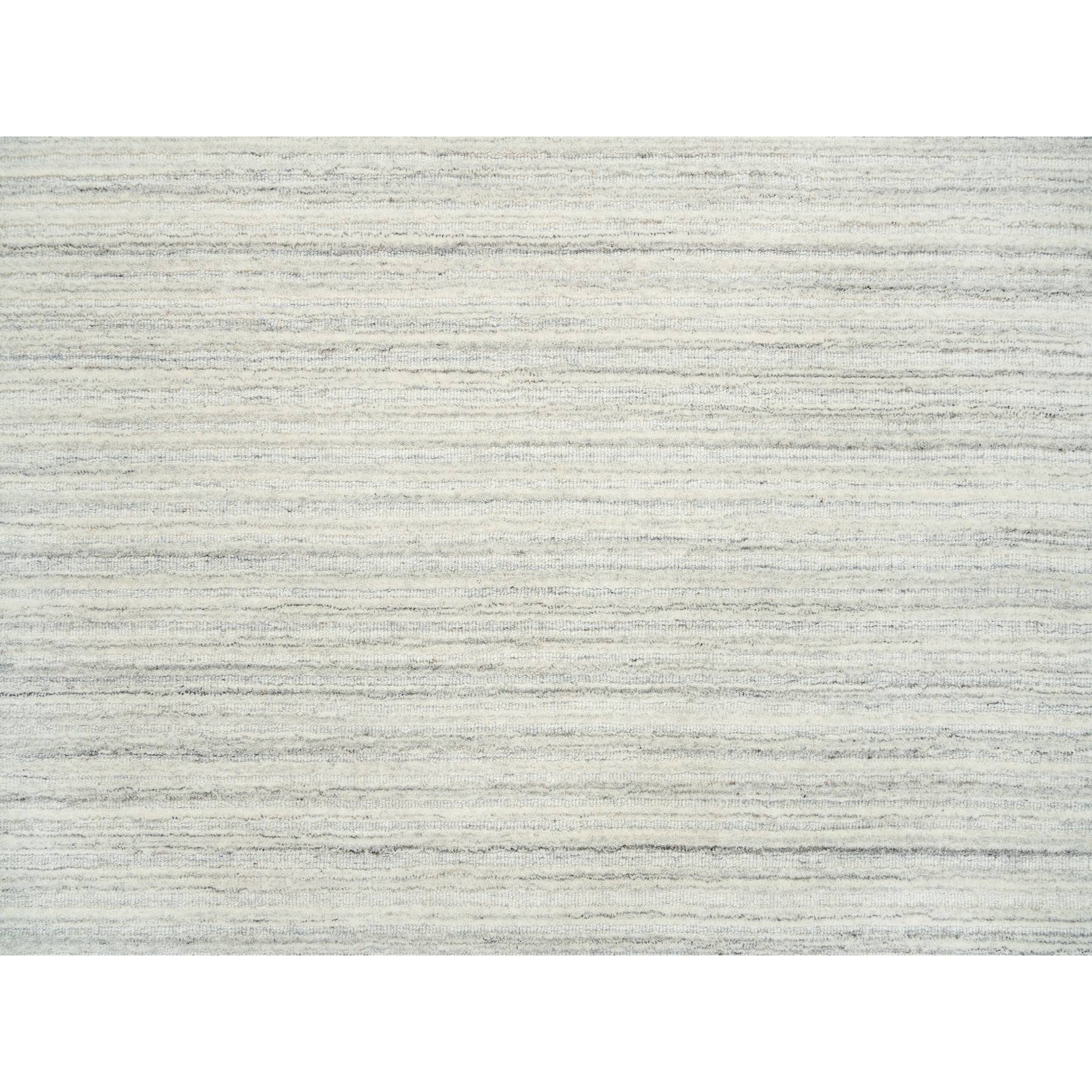 12'1"x12'1" Ivory and Cream, Undyed Natural Wool Modern Design, Thick and Plush Plain Hand Loomed, Square Oriental Rug Sh64994