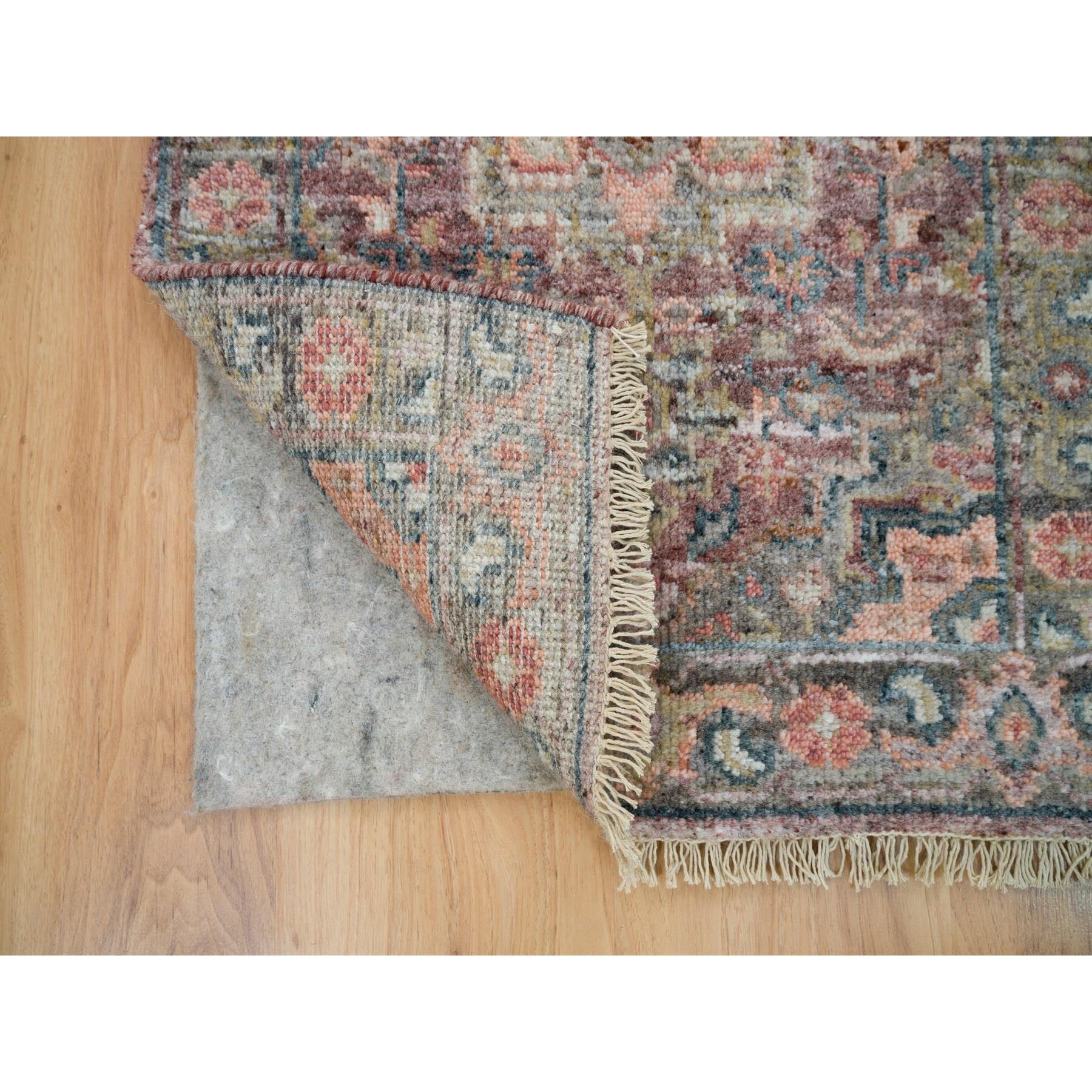 2'x3'1" Wine Red, Organic Wool, Heriz Revival, Hand Knotted, Soft to the Touch Pile, Mat Oriental Rug Sh65853