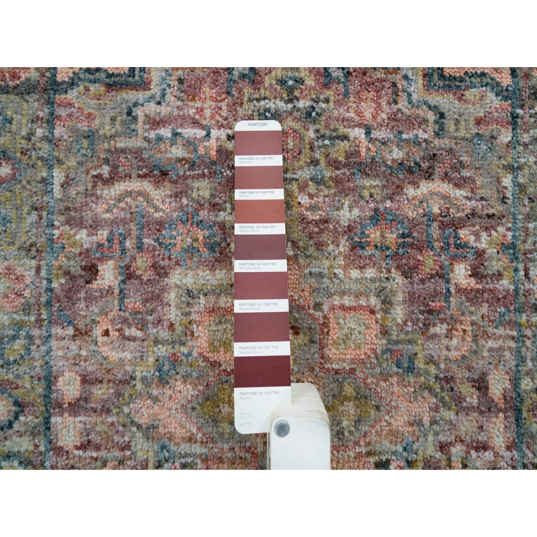2'x3'1" Wine Red, Organic Wool, Heriz Revival, Hand Knotted, Soft to the Touch Pile, Mat Oriental Rug Sh65853