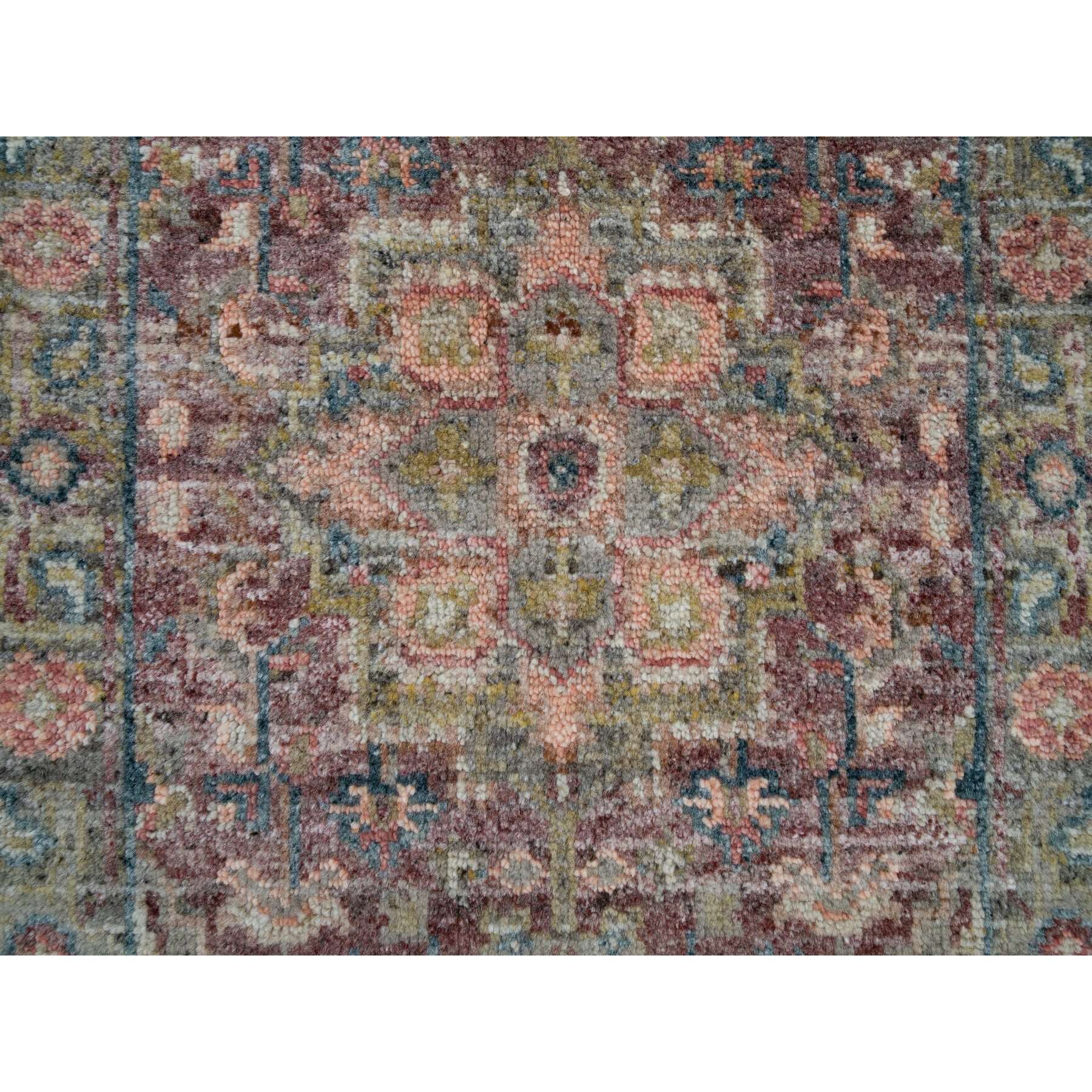 2'x3'1" Wine Red, Organic Wool, Heriz Revival, Hand Knotted, Soft to the Touch Pile, Mat Oriental Rug Sh65853