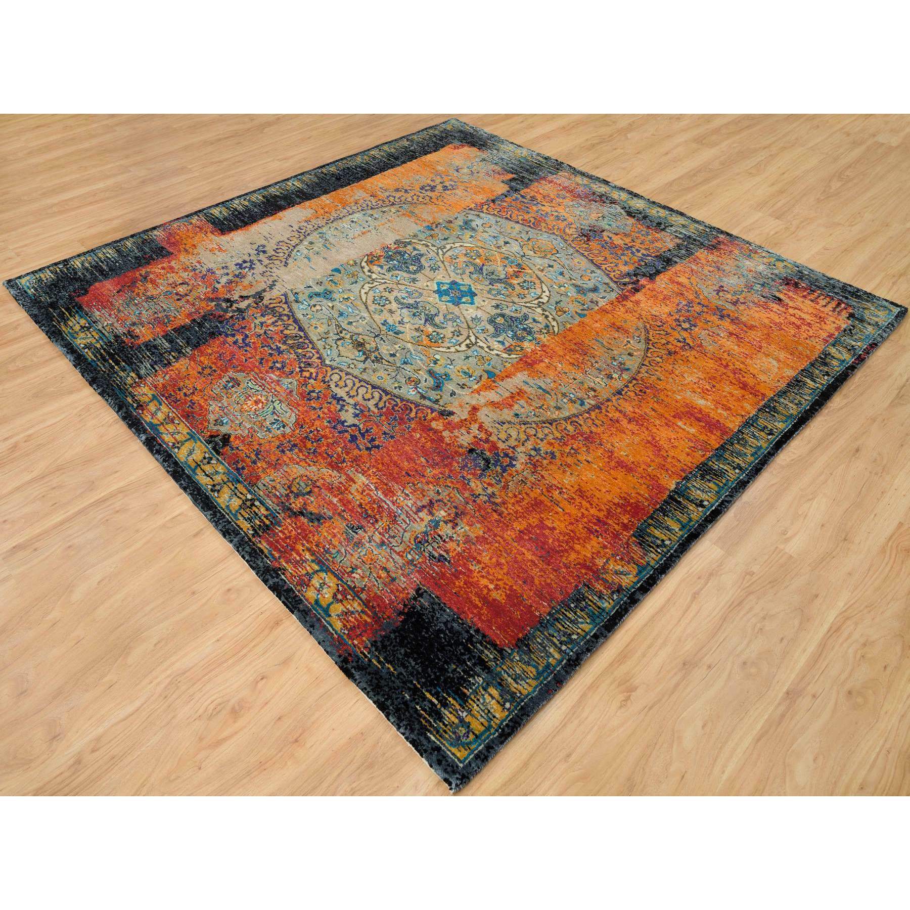 8'1"x8'1" Metallic Orange, Hand Knotted, Ancient Ottoman Erased Design, Ghazni Wool, Square Oriental Rug Sh65903