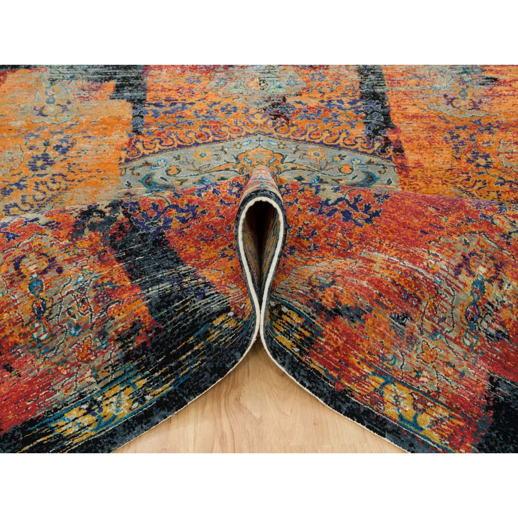 8'1"x8'1" Metallic Orange, Hand Knotted, Ancient Ottoman Erased Design, Ghazni Wool, Square Oriental Rug Sh65903