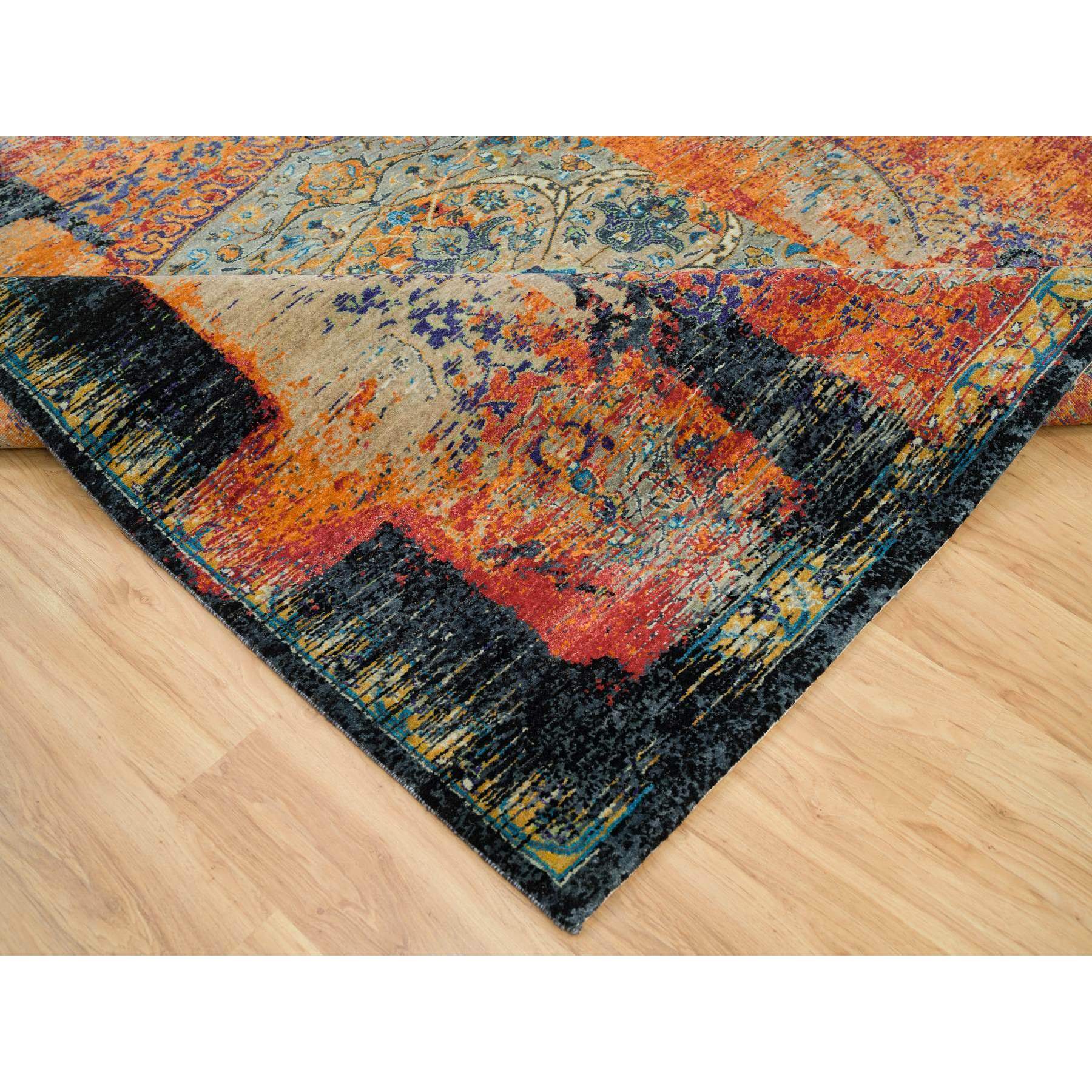 8'1"x8'1" Metallic Orange, Hand Knotted, Ancient Ottoman Erased Design, Ghazni Wool, Square Oriental Rug Sh65903