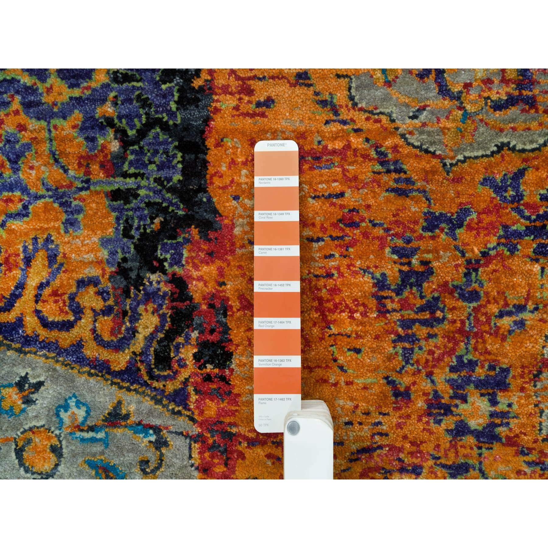 8'1"x8'1" Metallic Orange, Hand Knotted, Ancient Ottoman Erased Design, Ghazni Wool, Square Oriental Rug Sh65903