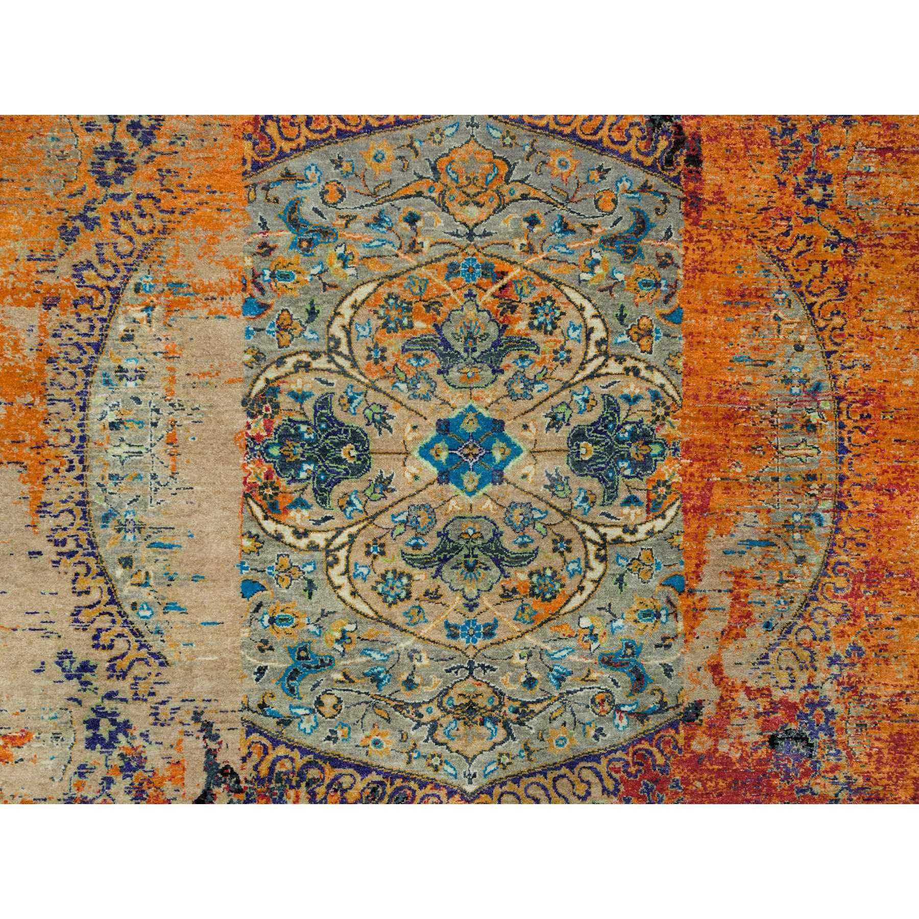 8'1"x8'1" Metallic Orange, Hand Knotted, Ancient Ottoman Erased Design, Ghazni Wool, Square Oriental Rug Sh65903