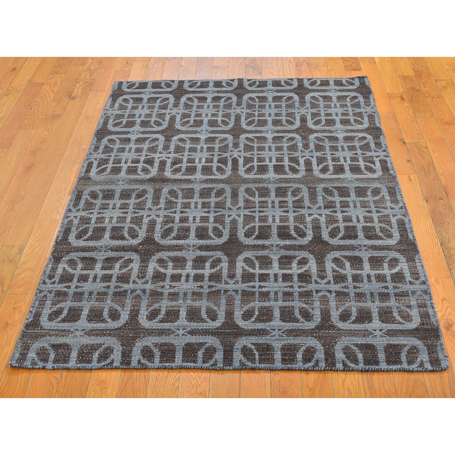 4'x6' Brown Hand Woven Flat Weave Pure Wool Reversible Kilim Oriental Rug Sh66067