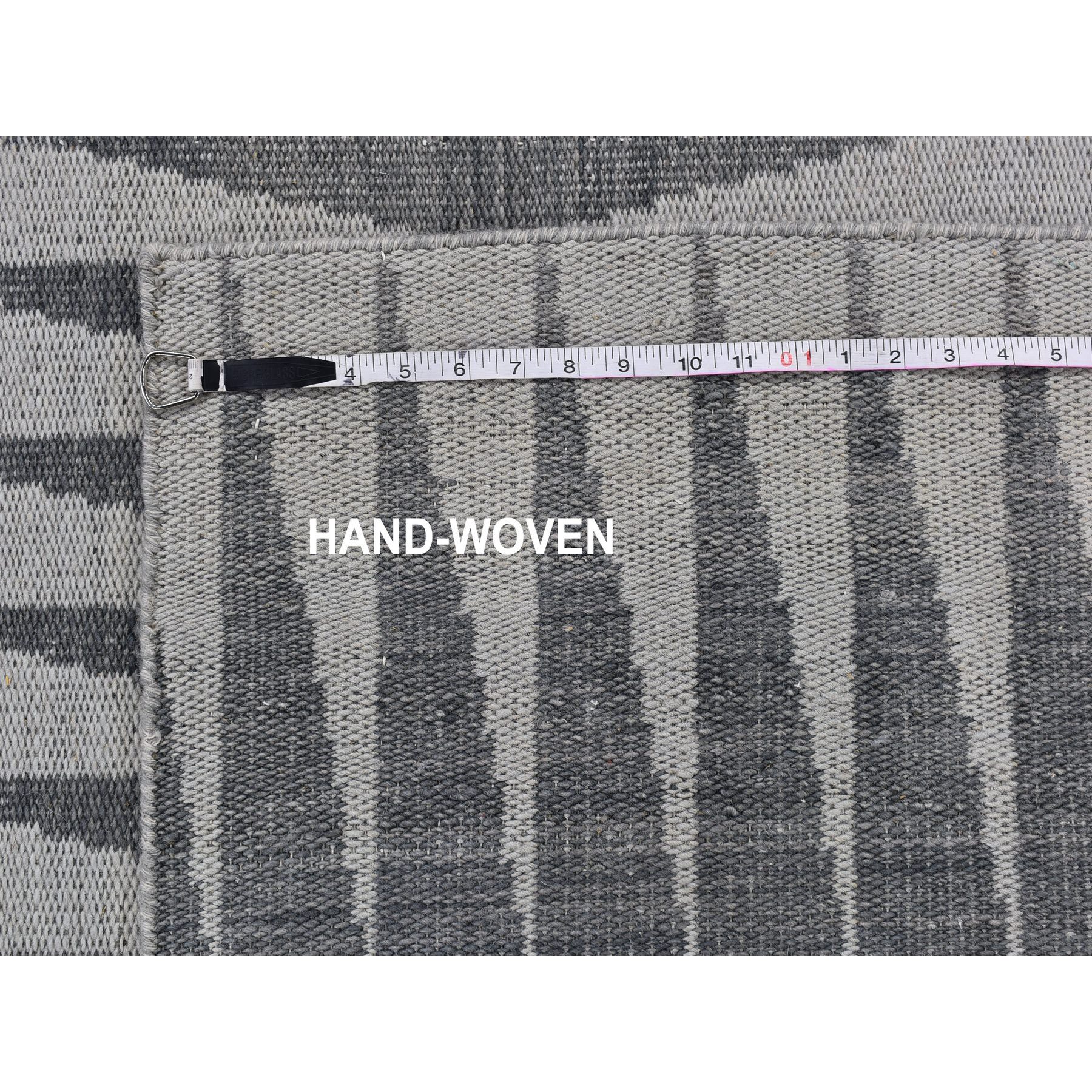 4'x5'10" Charcoal Gray Pure Wool Reversible Geometric Design Kilim Flat Weave Hand Woven Oriental Rug Sh66079