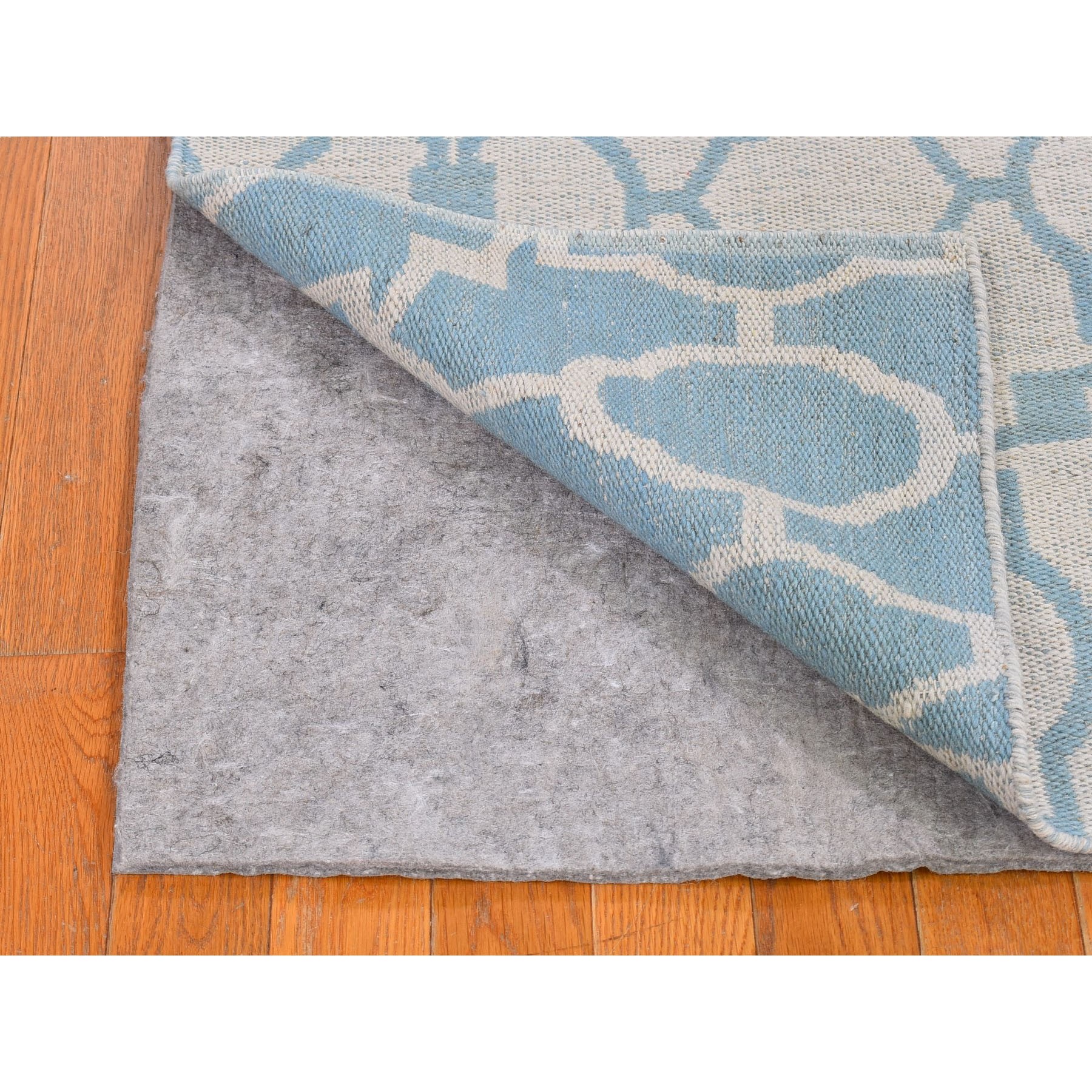 2'8"x7'10" Light Blue Reversible Kilim Pure Wool Flat Weave Hand Woven Runner Oriental Rug Sh66094