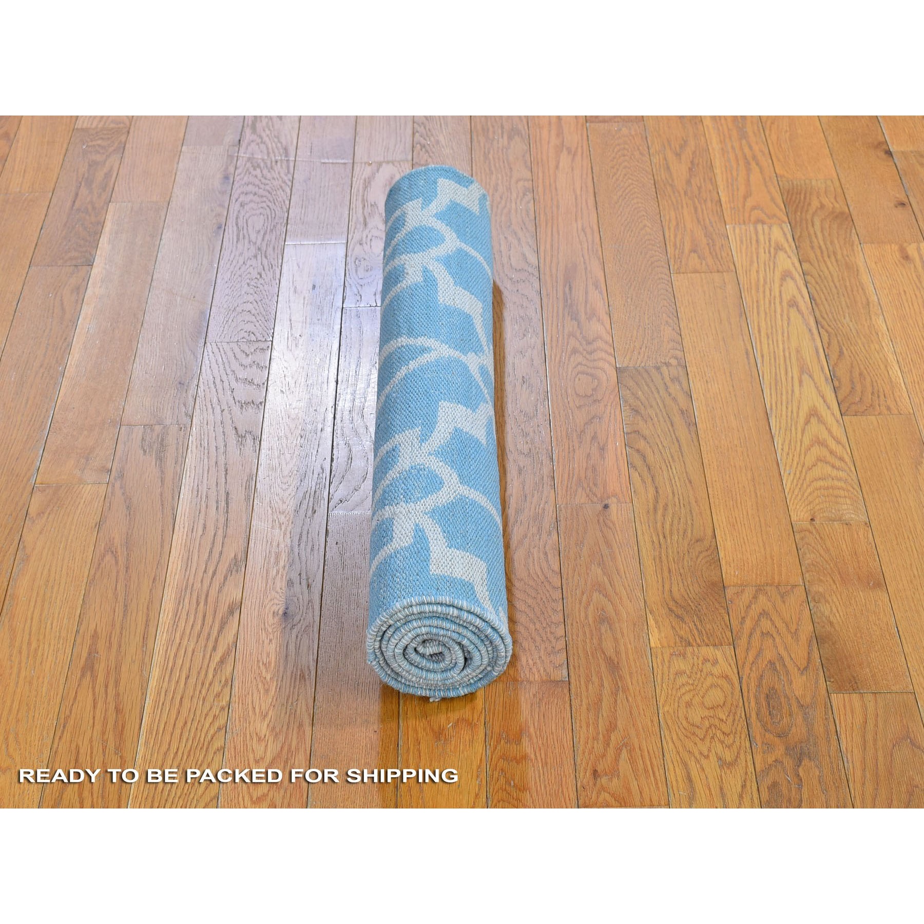 2'8"x7'10" Light Blue Reversible Kilim Pure Wool Flat Weave Hand Woven Runner Oriental Rug Sh66094