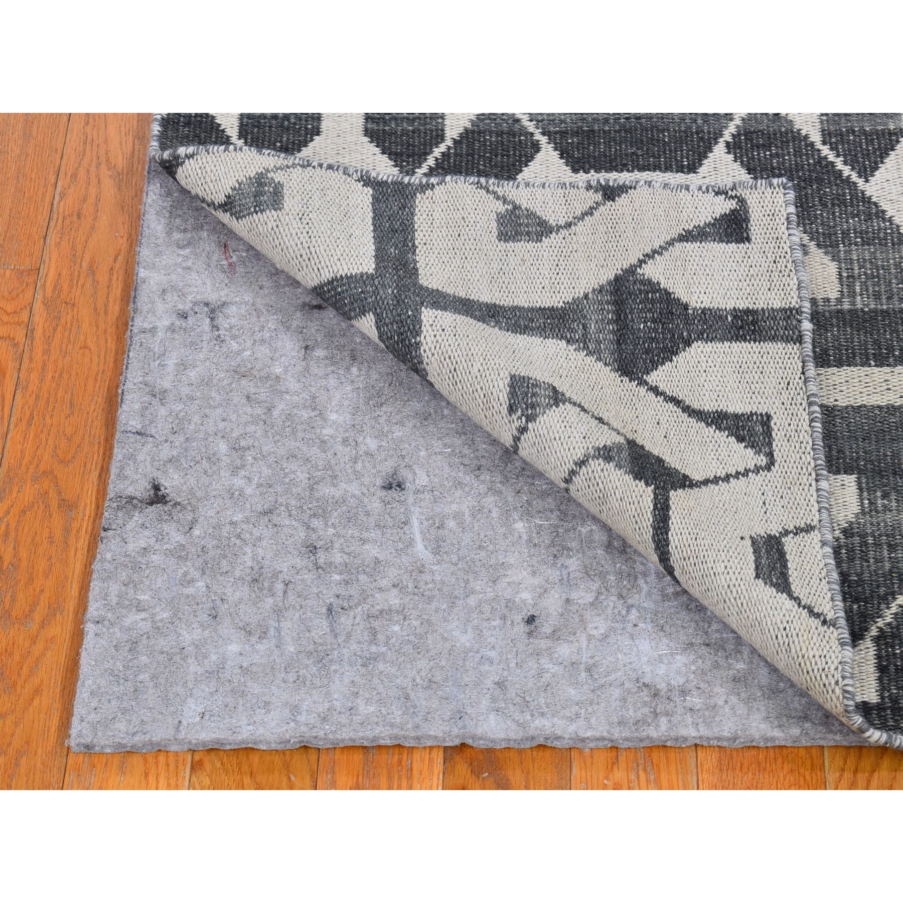 2'7"x9'10" Gray Hand Woven Flat Weave Geometric Pattern Pure Wool Reversible Kilim Runner Oriental Rug Sh66100
