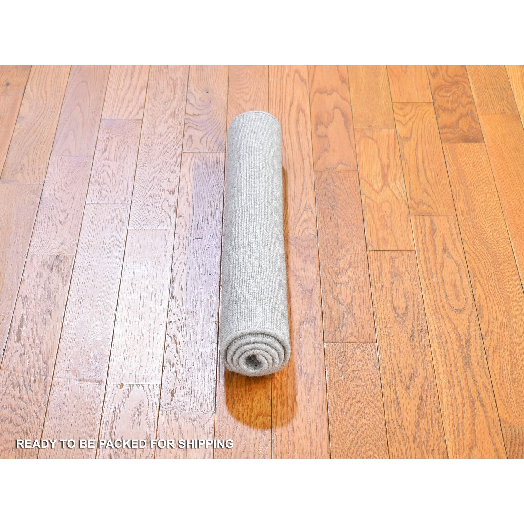 2'1"x3'1" Ivory Tone on Tone Hand Loomed Repetitive Squared Design Mat Wool and Silk Oriental Rug Sh66147