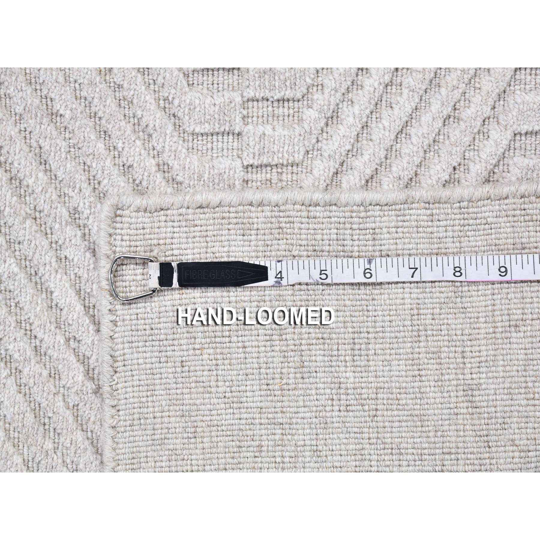 2'1"x3'1" Ivory Tone on Tone Hand Loomed Repetitive Squared Design Mat Wool and Silk Oriental Rug Sh66147