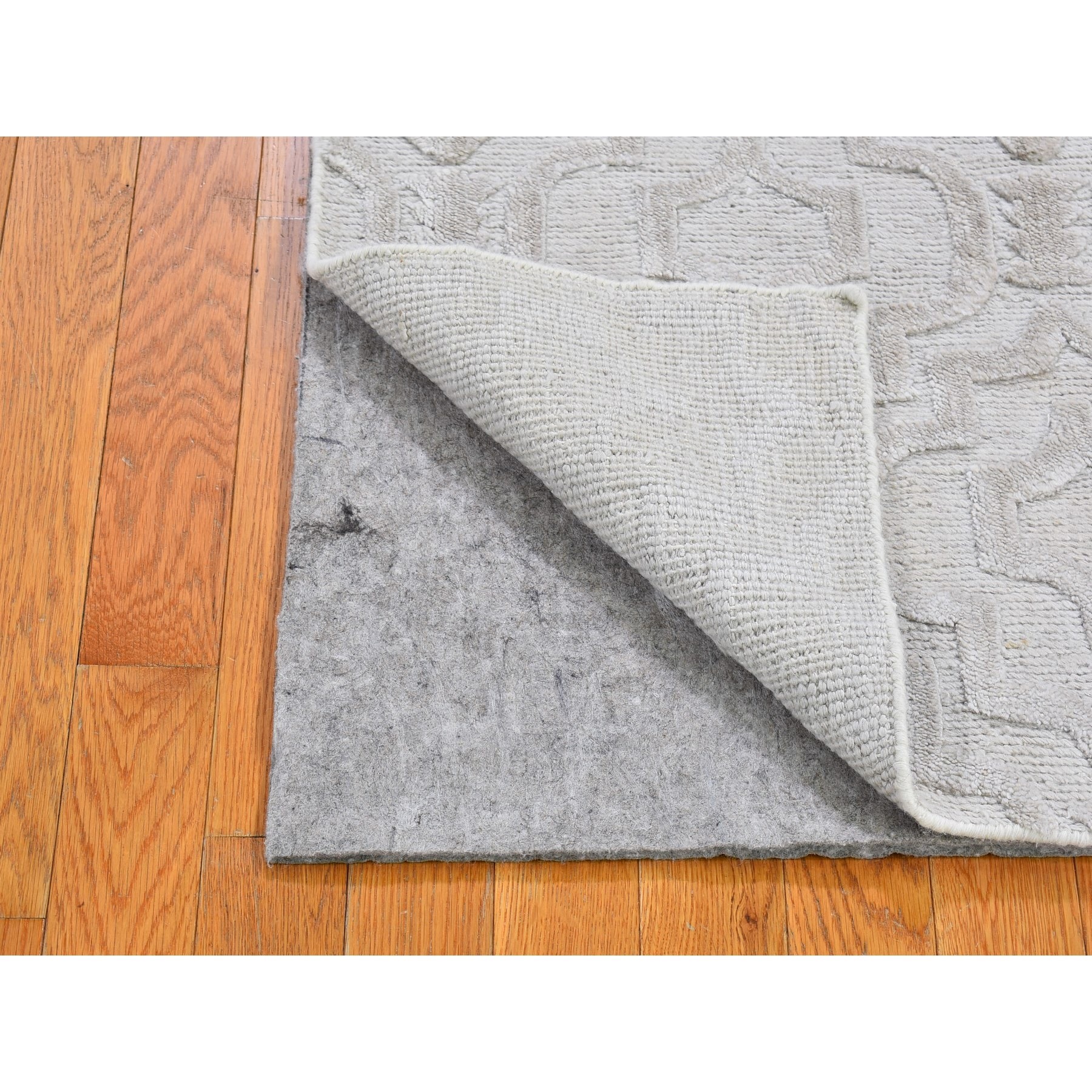 2'x2'10" Ivory Hi-Low Modern Textured Wool Mat Hand Knotted Oriental Rug Sh66159