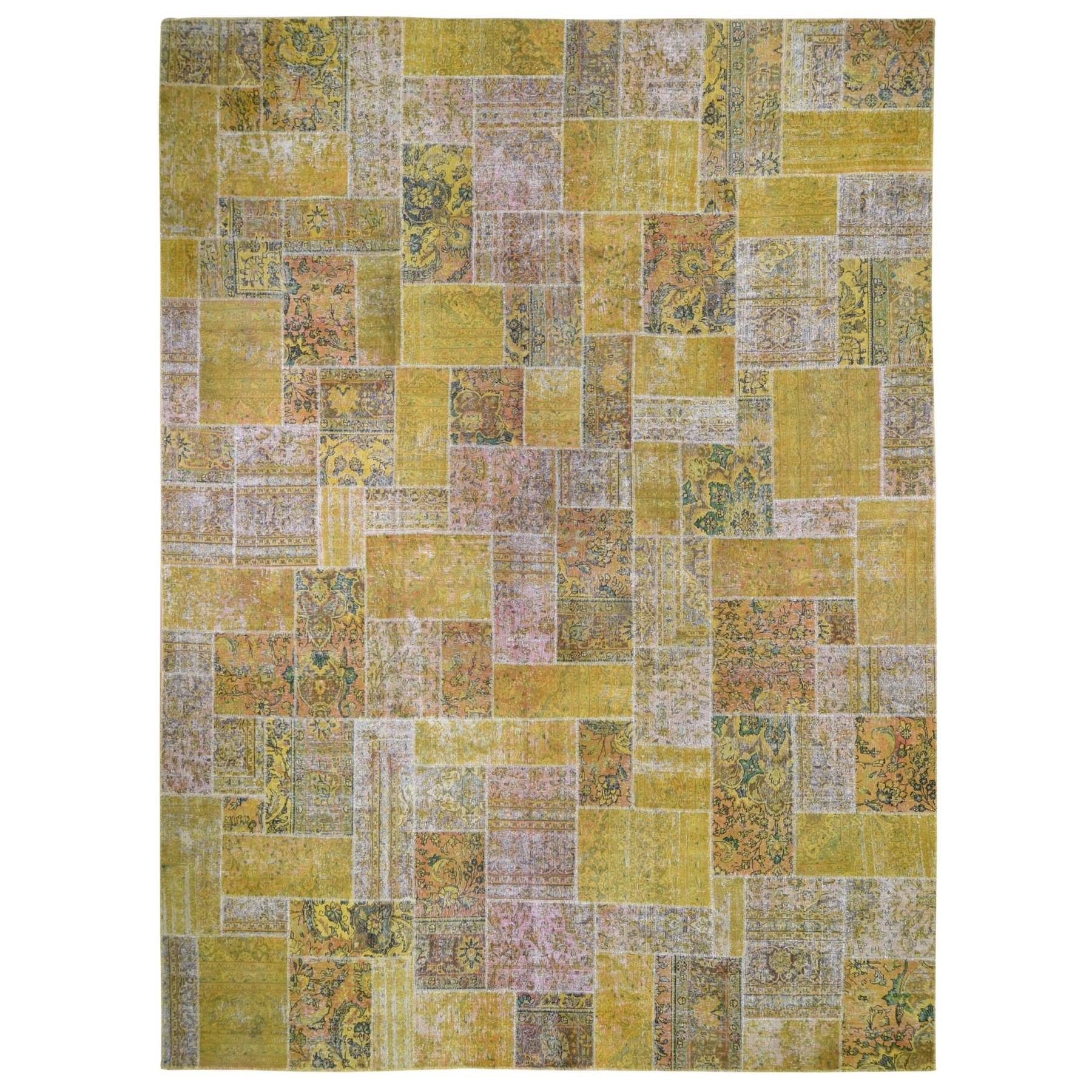 Fetneh Collection And Vintage Overdyed Collection Hand Knotted Yellow Rug No: 1132582