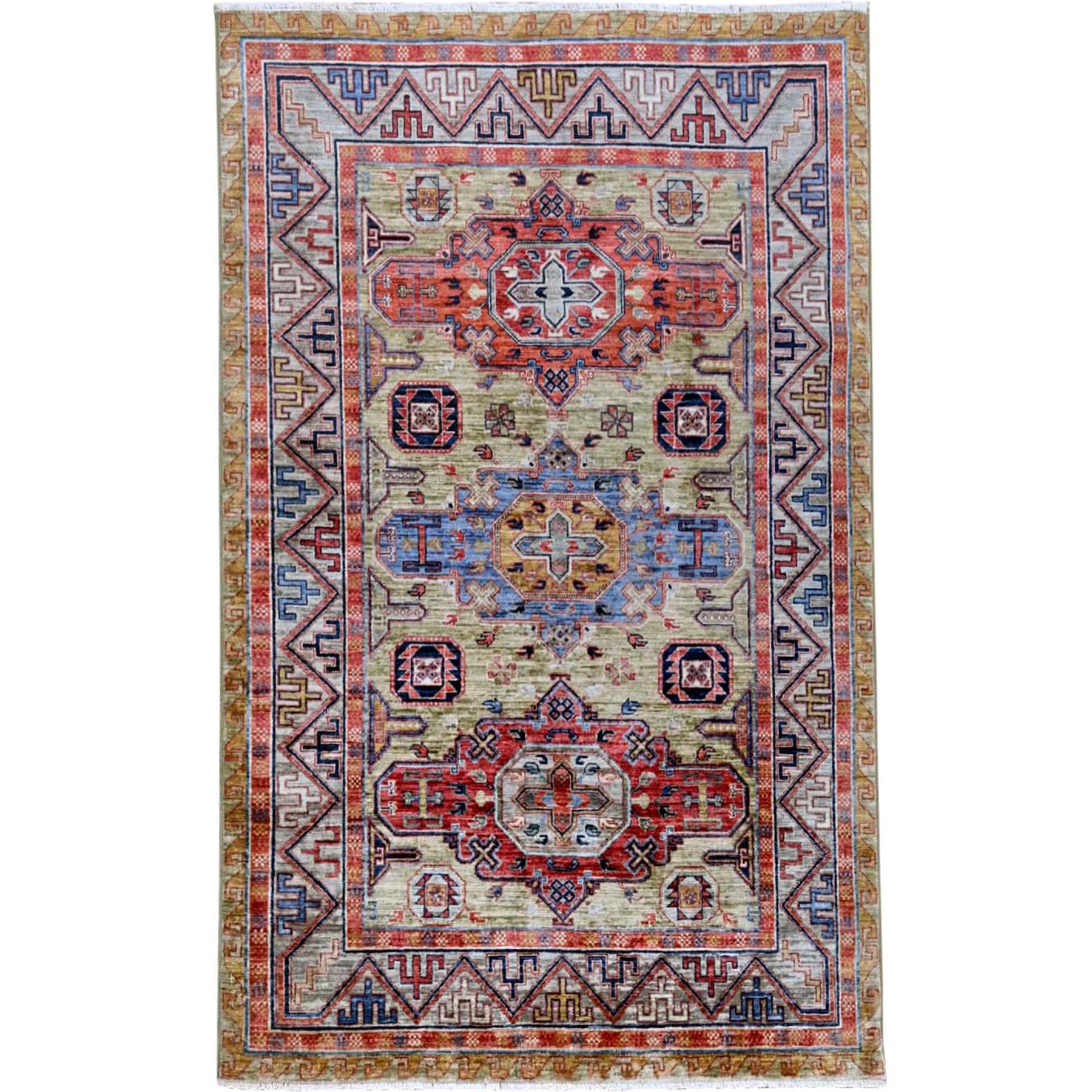 Caucasian Collection Hand Knotted Green Rug No: 1132624
