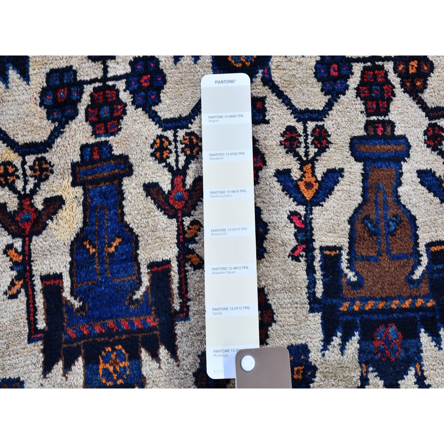 4'10"x7' Ivory Vintage North West Persian All Over Geometric Vase Design Pure Wool Hand Knotted Oriental Rug Sh66315