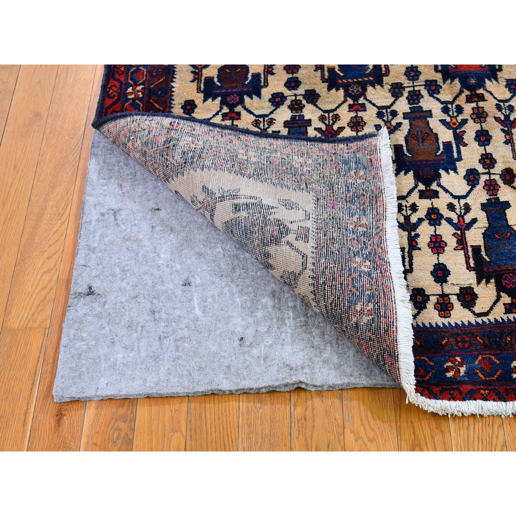4'10"x7' Ivory Vintage North West Persian All Over Geometric Vase Design Pure Wool Hand Knotted Oriental Rug Sh66315