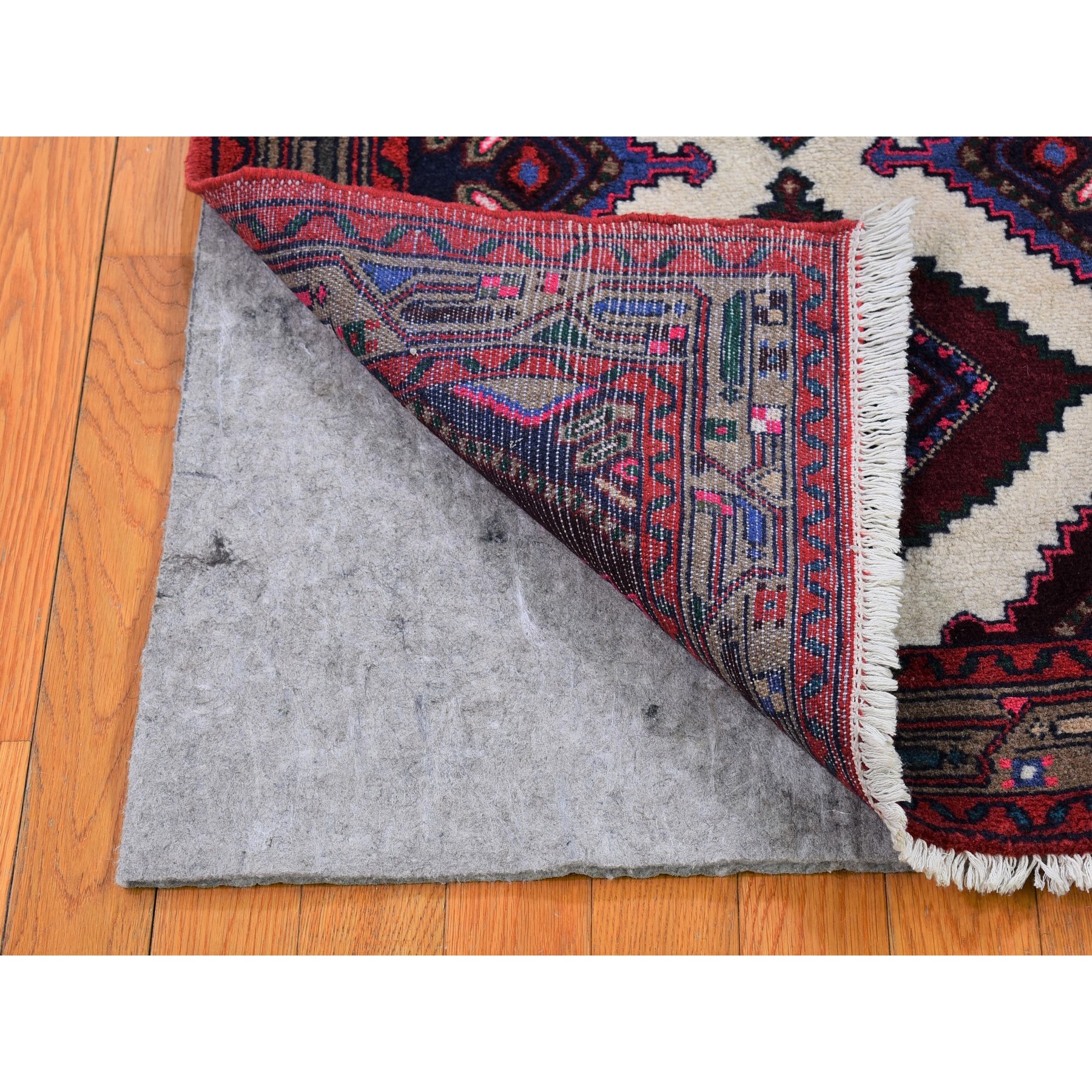 2'8"x4'1" New Persian Hamadan Geometric Medallions Design Pure Wool Ivory Hand Knotted Oriental Rug Sh66320