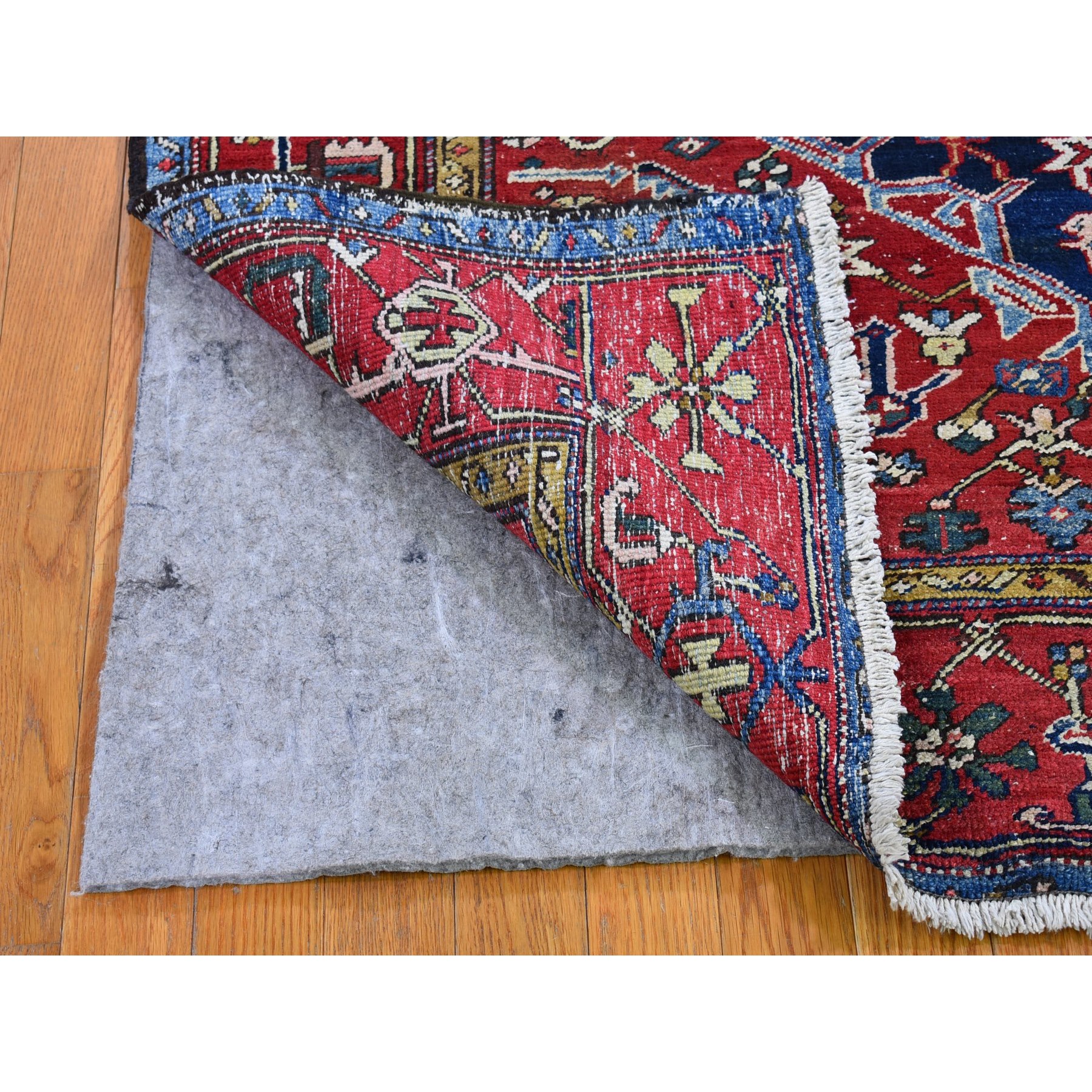 4'10"x5'10" Navy Blue Antique Persian Heriz Smaller Rare Size Natural Wool Good Condition and Clean Hand Knotted Oriental Rug Sh66322