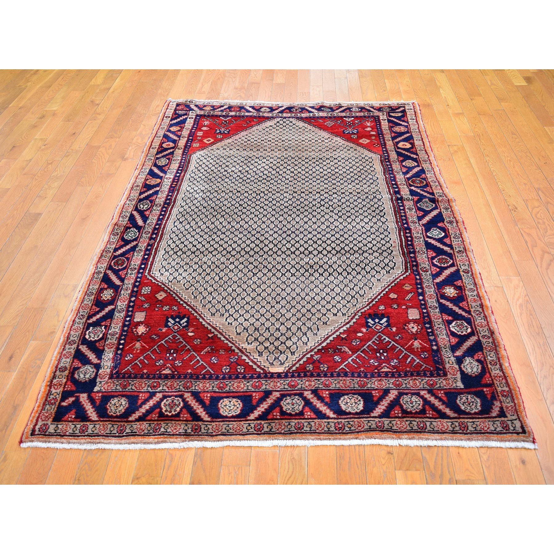 5'2"x8'8" Camel Hair Organic Wool Vintage Persian Open Field Design Hand Knotted Oriental Rug Sh66324