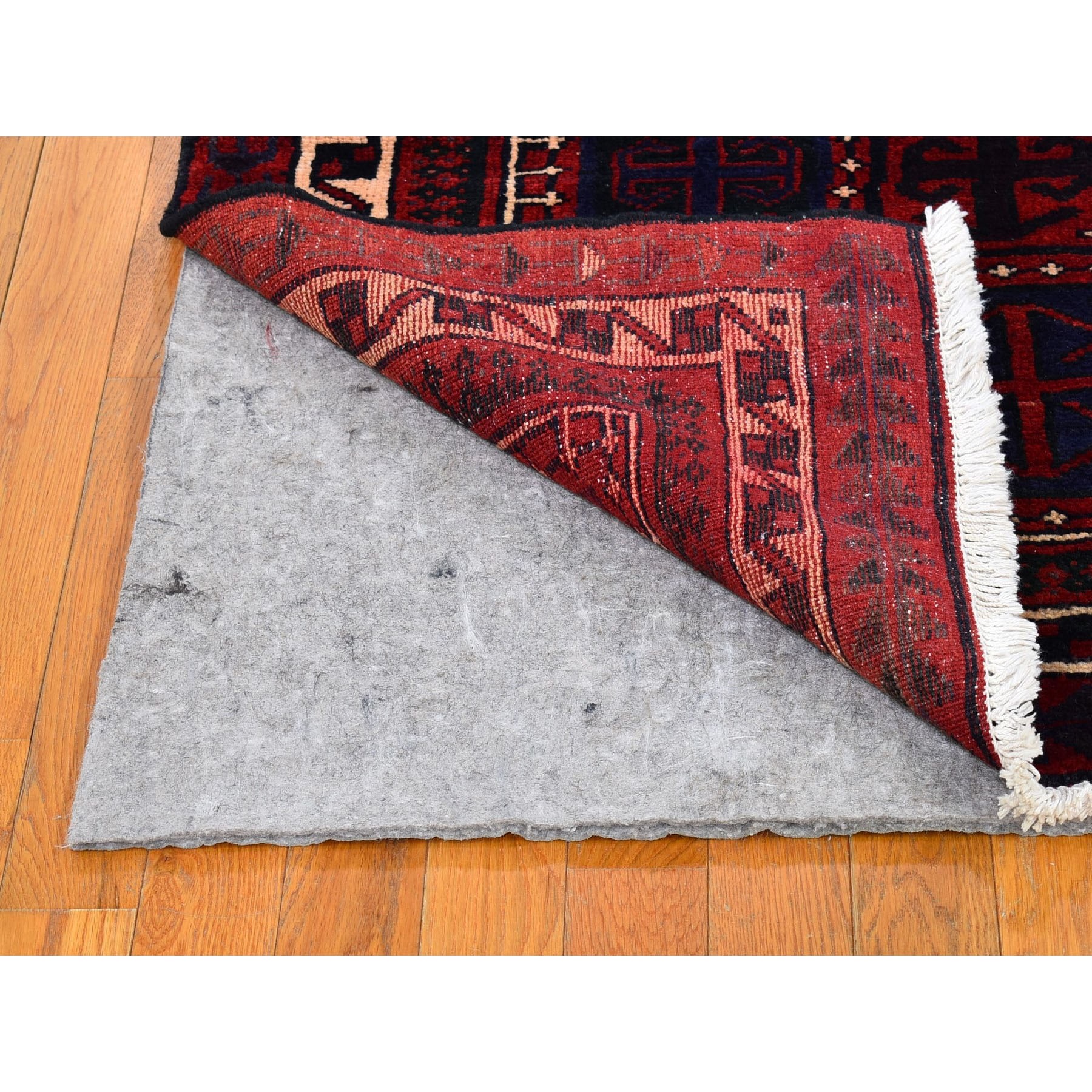 5'8"x8'6" Box Design Vintage Persian Hamadan Red Natural Wool Hand Knotted Oriental Rug Sh66341