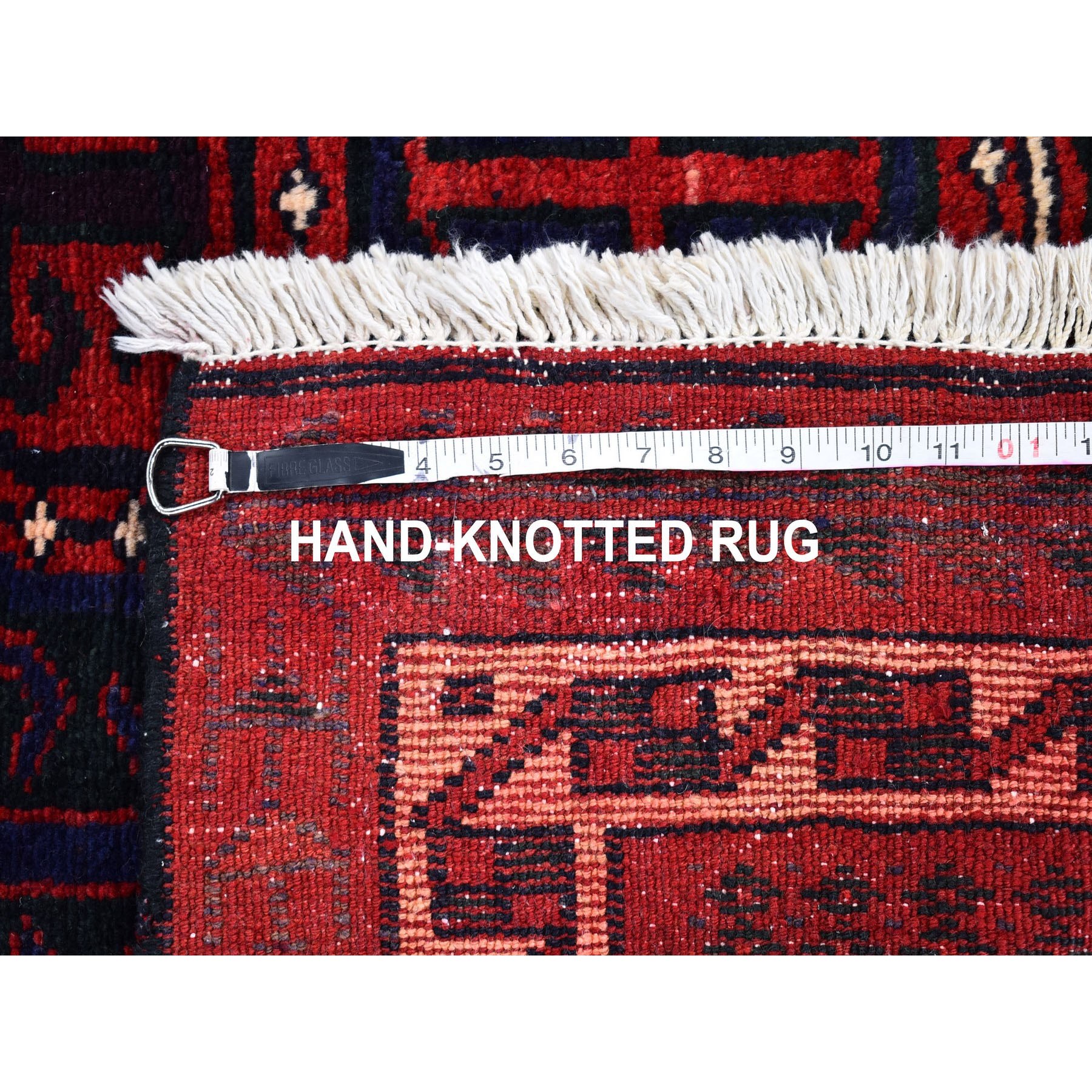 5'8"x8'6" Box Design Vintage Persian Hamadan Red Natural Wool Hand Knotted Oriental Rug Sh66341