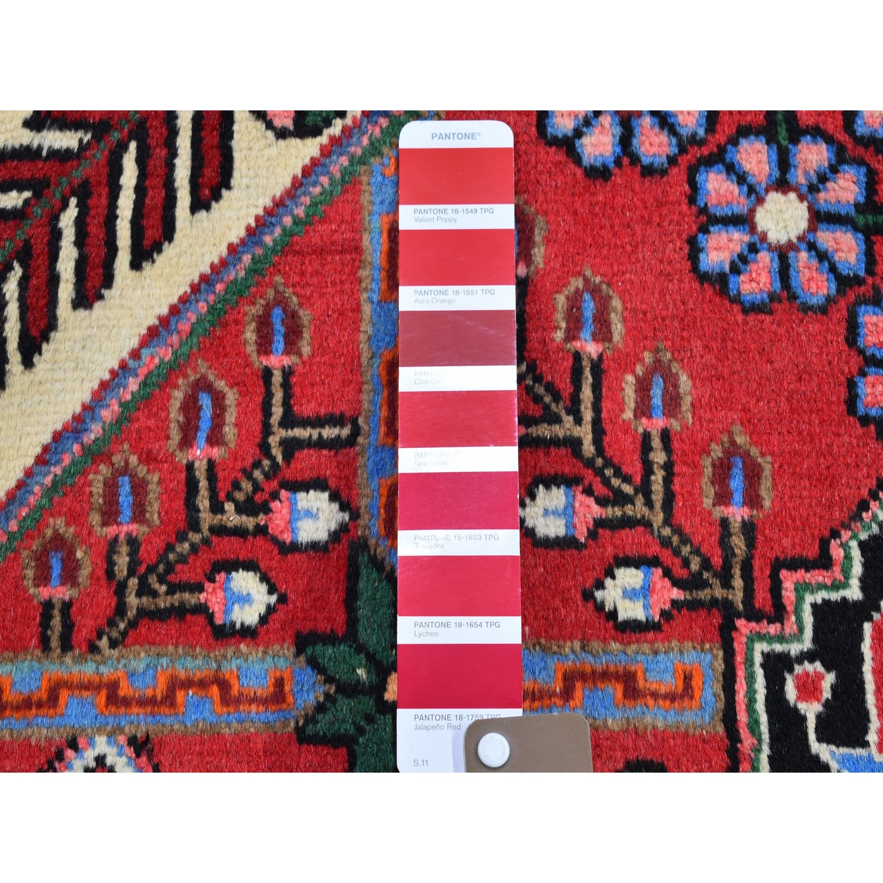 3'8"x5'3" Red Vintage Persian Hamadan Excellent Condition Tribal Design Pure Wool Hand Knotted Oriental Rug Sh66345