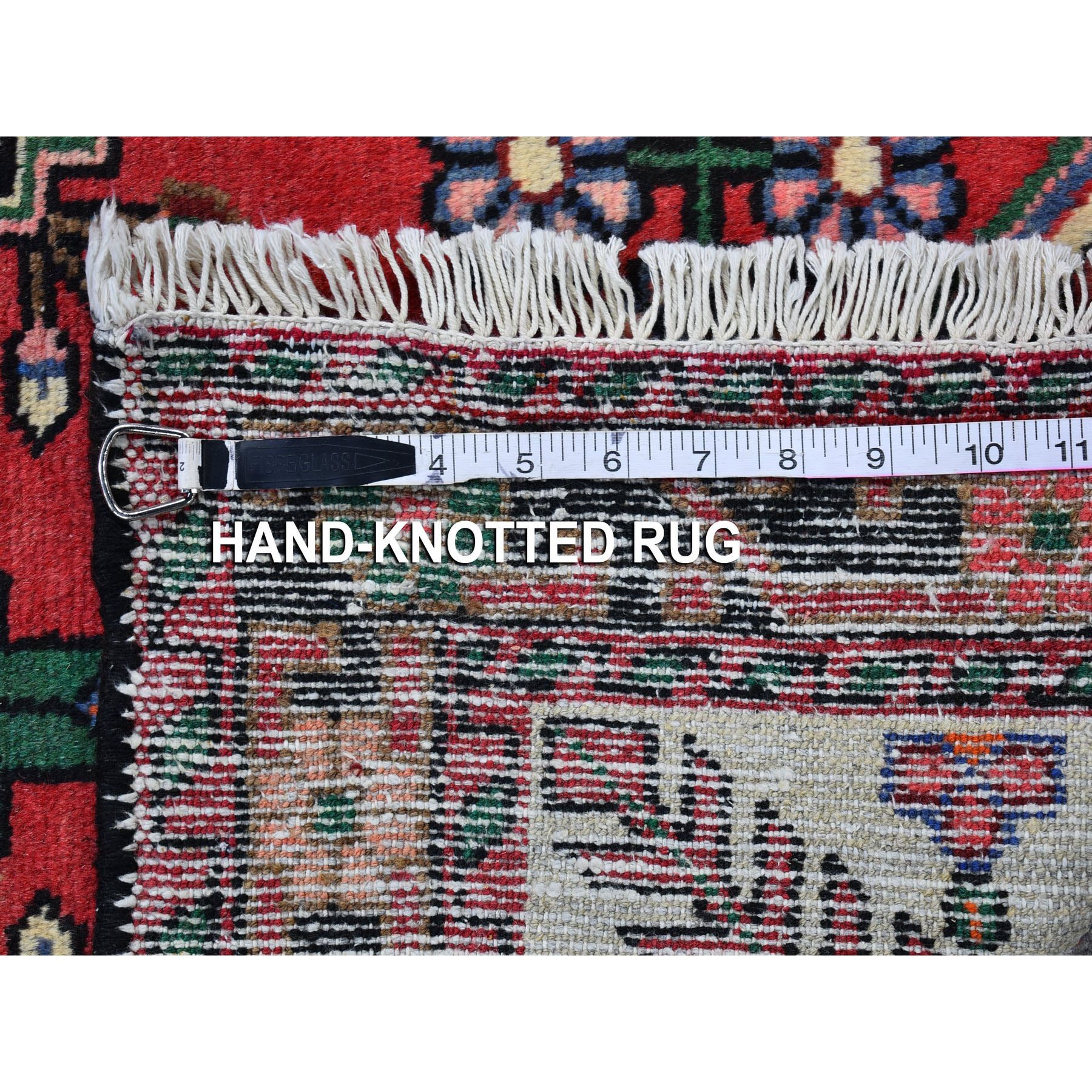 3'8"x5'3" Red Vintage Persian Hamadan Excellent Condition Tribal Design Pure Wool Hand Knotted Oriental Rug Sh66345