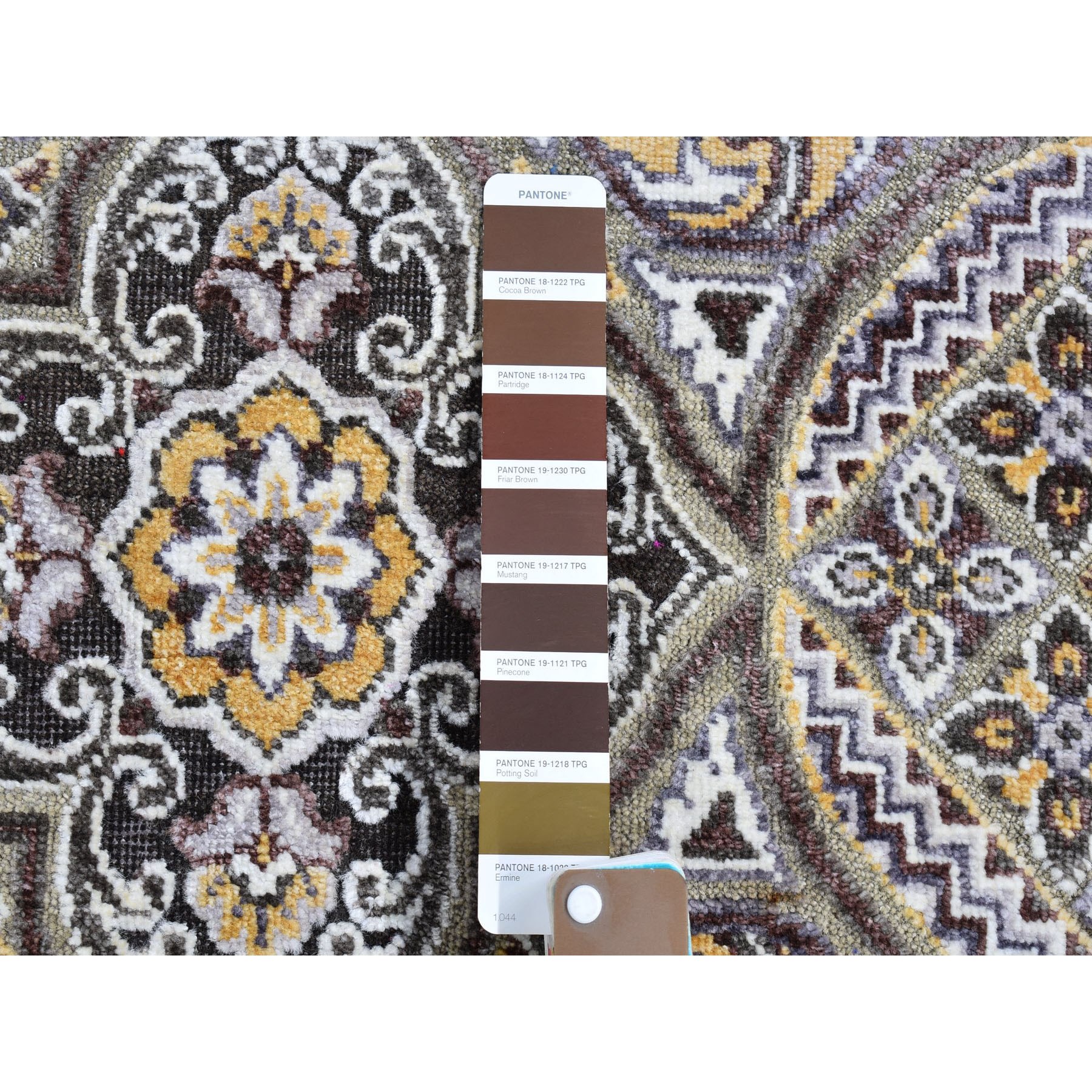 2'6"x10'1" Mughal Inspired Medallions Design Textured Wool and Silk Hand Knotted Brown Runner Oriental Rug Sh66356