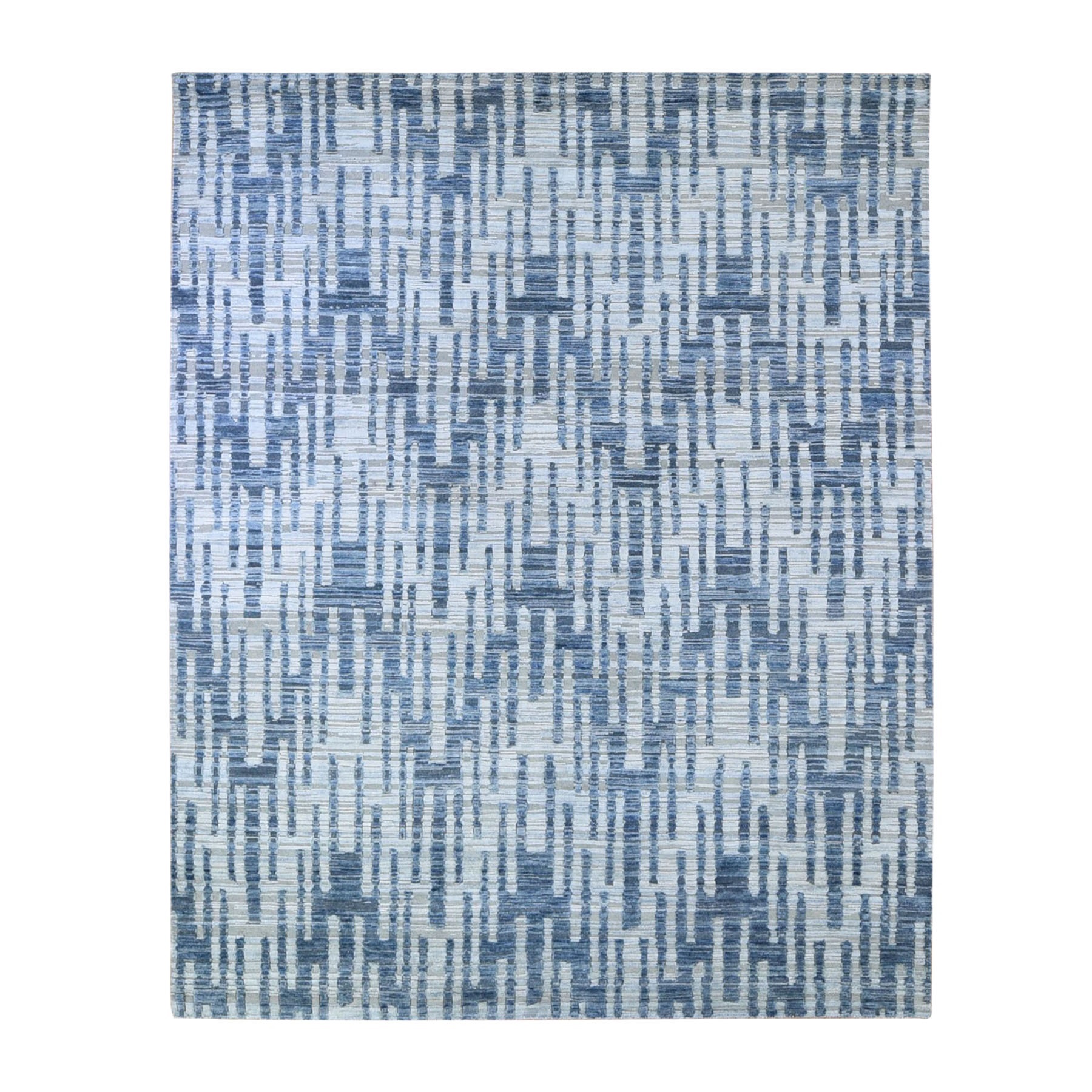 Mid Century Modern Collection Hand Knotted Blue Rug No: 1132754