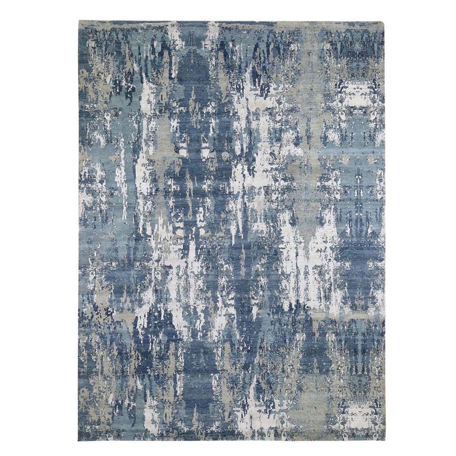Mid Century Modern Collection Hand Knotted Blue Rug No: 1132872
