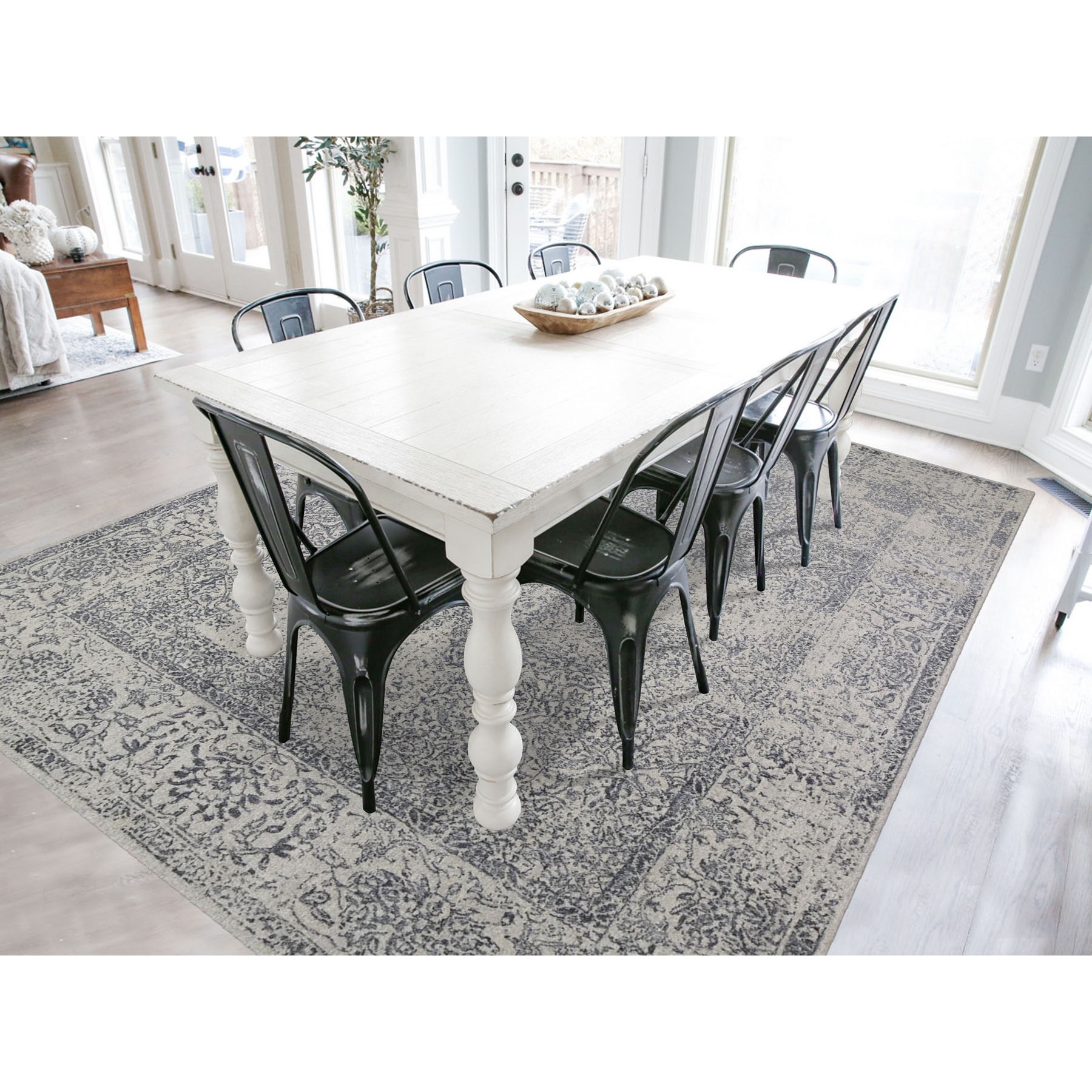 7'10"x9'9" Gray Fine jacquard Hand Loomed Erased Design Wool and Silk Oriental Rug Sh66438